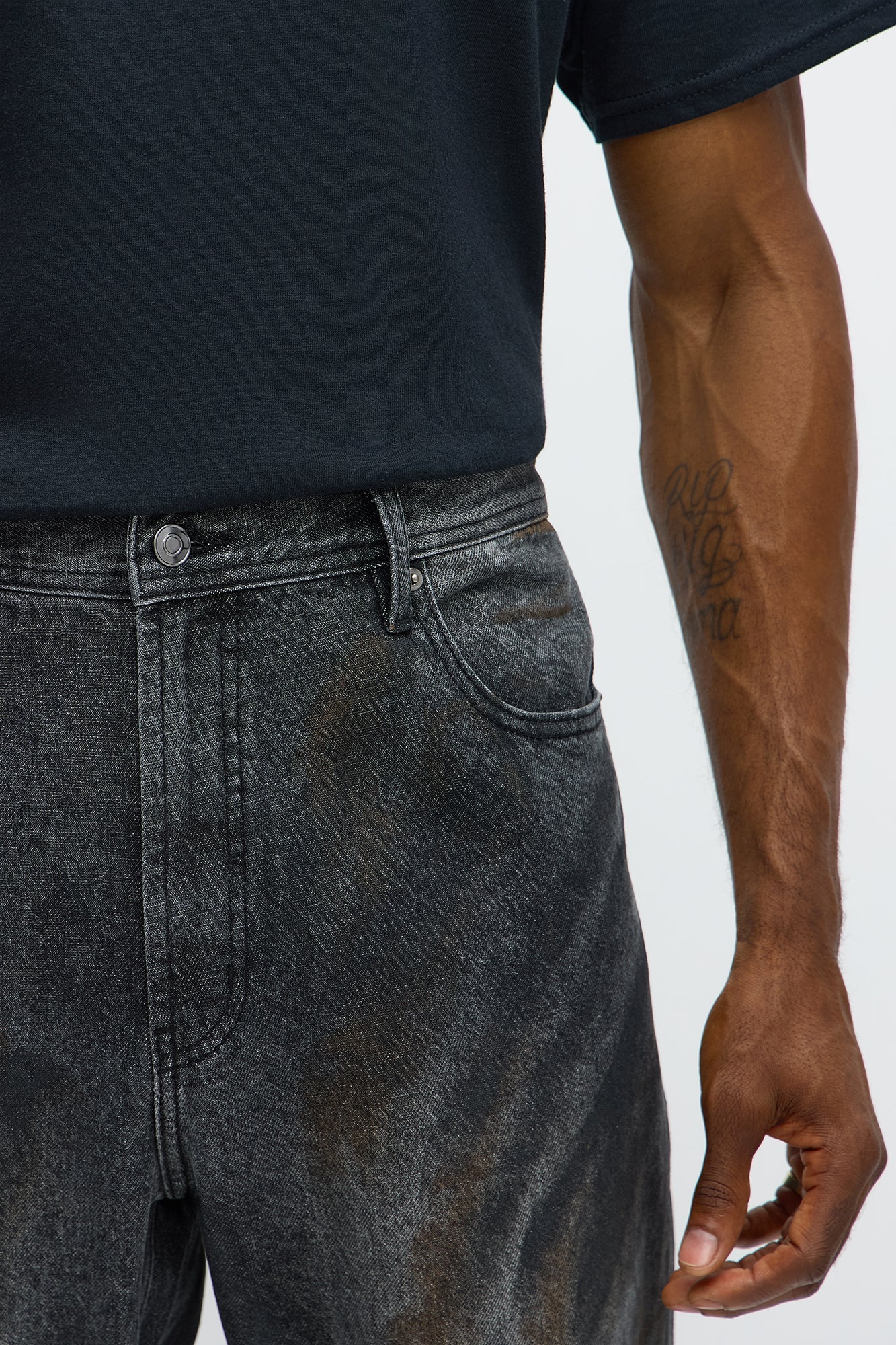 Stacked Slim Flare Patch Here Distressed Jeans - Black Wash