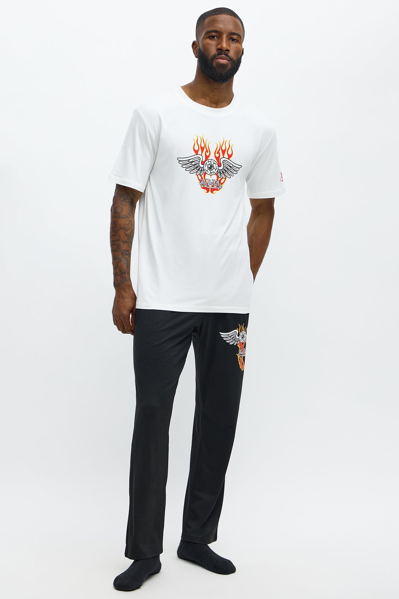 Von Dutch Moto Graphic Lounge Set - Black/White