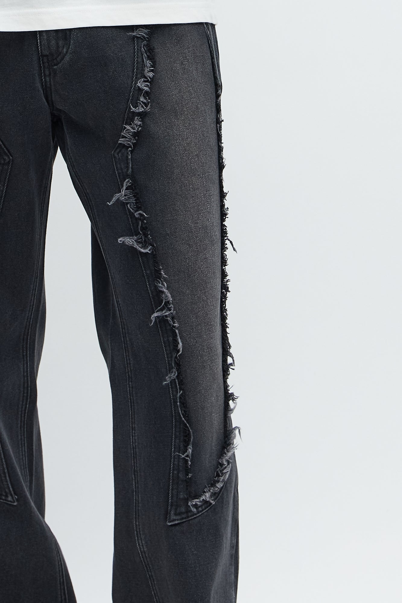 Stacked Slim Flare Diamond Frayed Jeans - Black