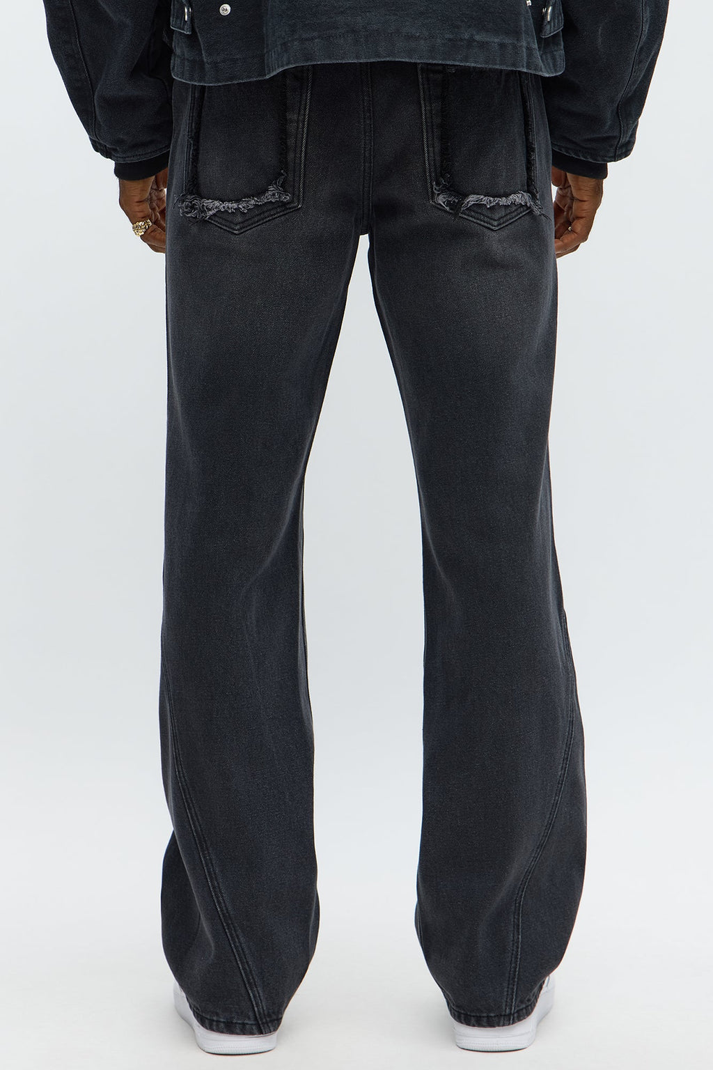 Stacked Slim Flare Diamond Frayed Jeans - Black