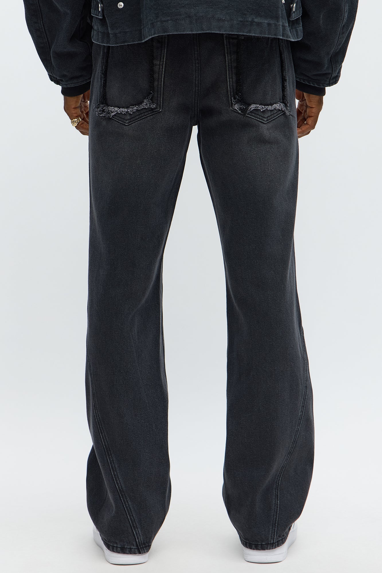 Stacked Slim Flare Diamond Frayed Jeans - Black