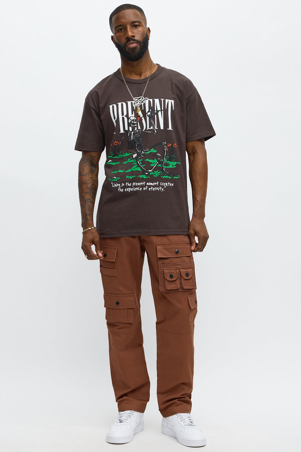 Stop Scrolling Be Present Short Sleeve Tee - Brown