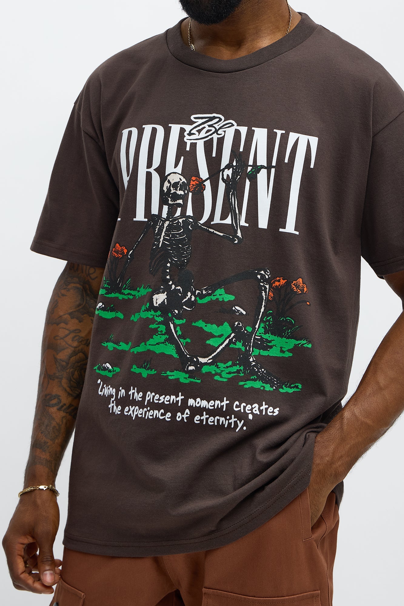 Stop Scrolling Be Present Short Sleeve Tee - Brown