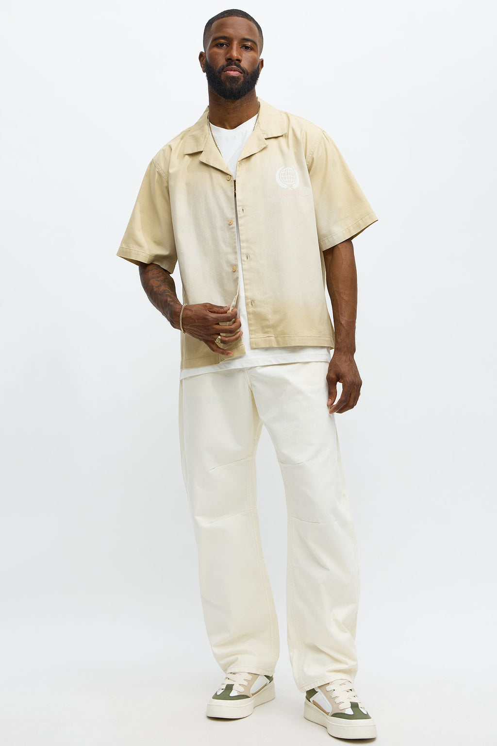 Society Washed Fabric Button Up Shirt - Tan