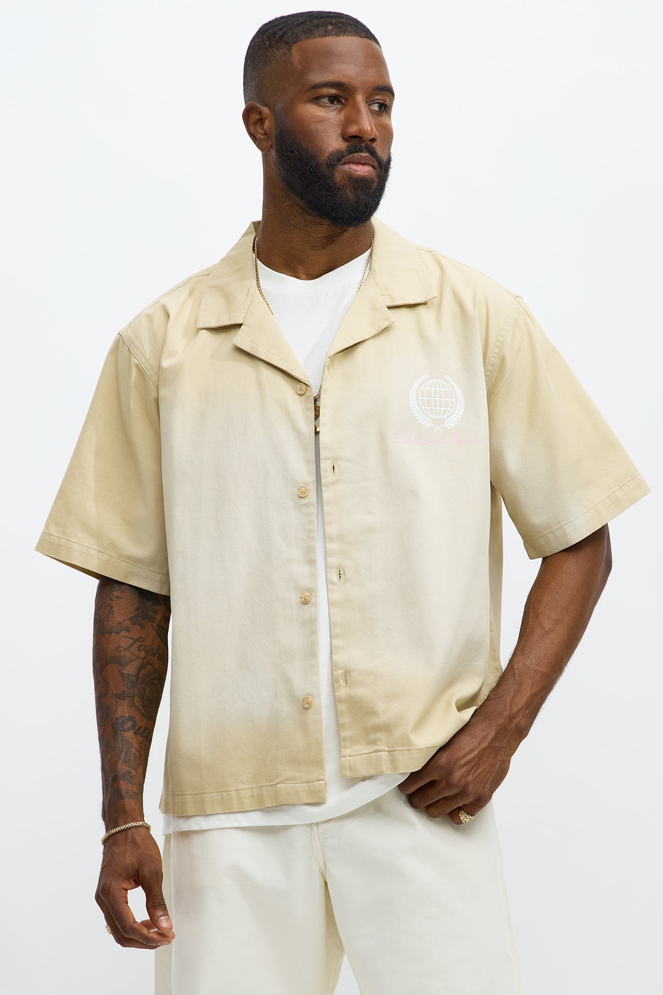 Society Washed Fabric Button Up Shirt - Tan