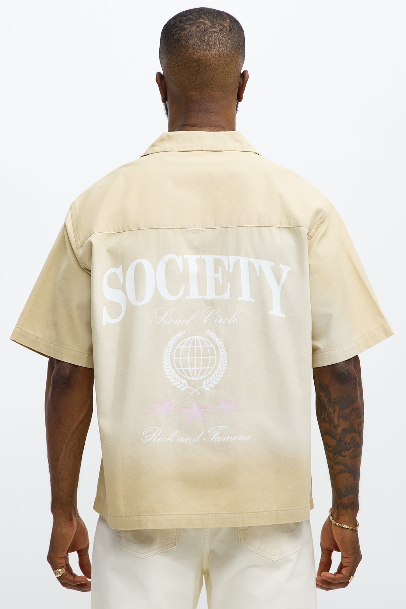 Society Washed Fabric Button Up Shirt - Tan