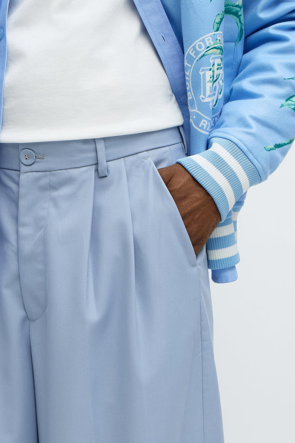 Wide Leg Hustler Pleated Trouser - Blue