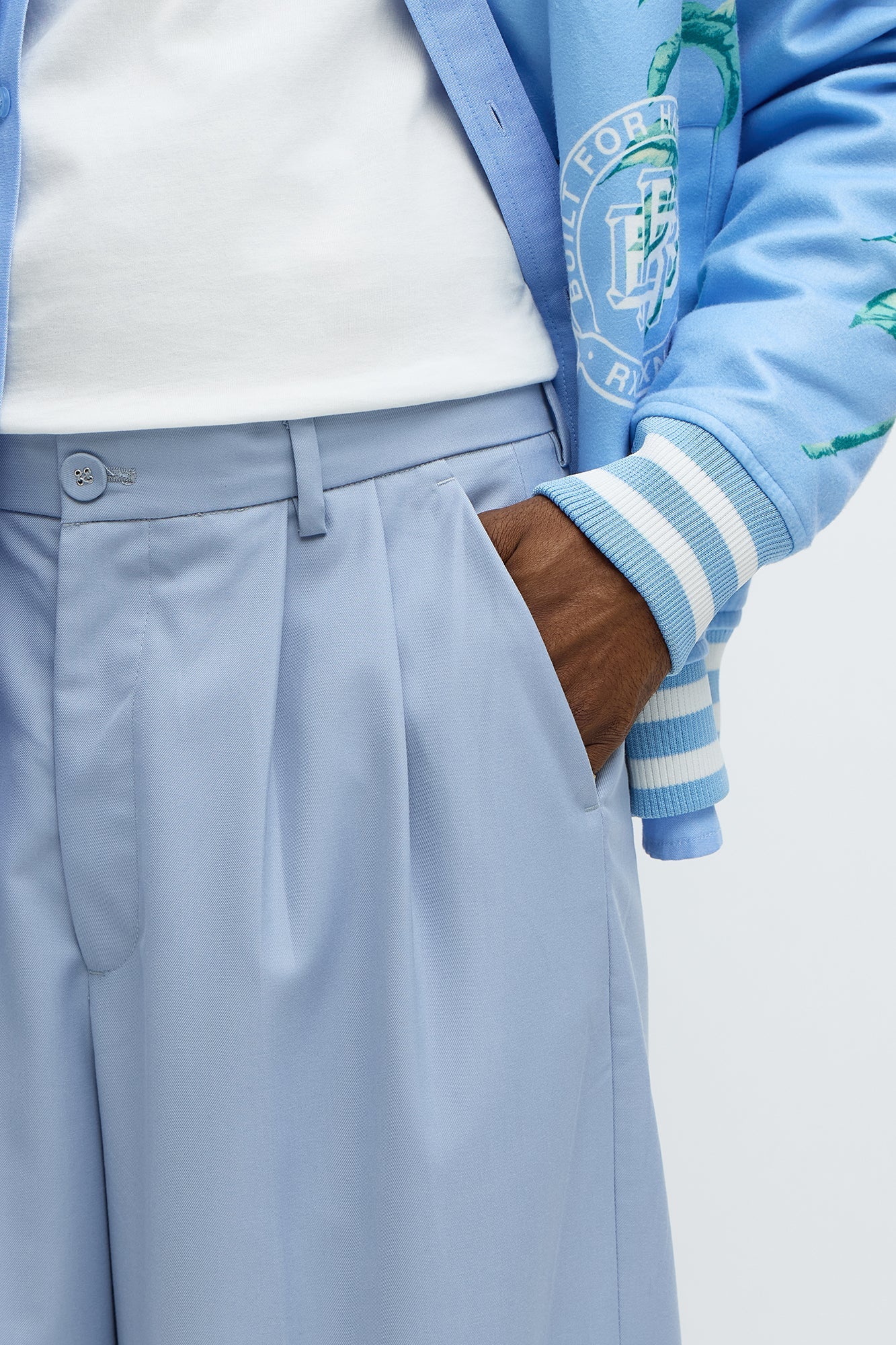 Wide Leg Hustler Pleated Trouser - Blue