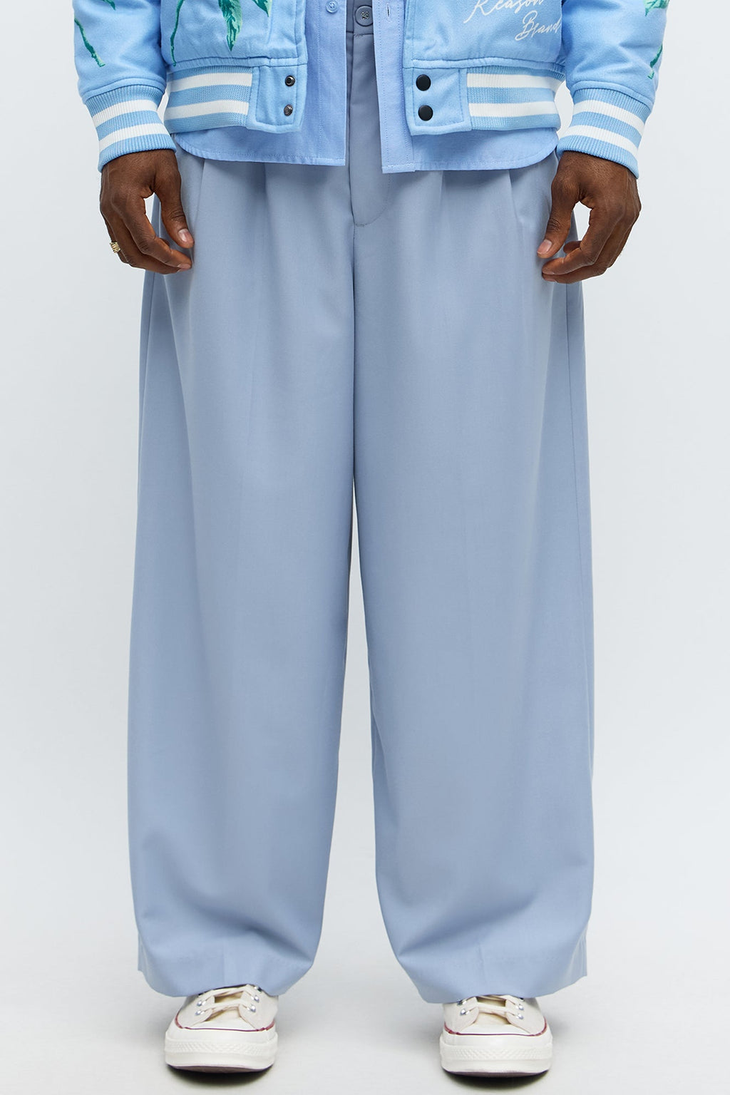 Wide Leg Hustler Pleated Trouser - Blue