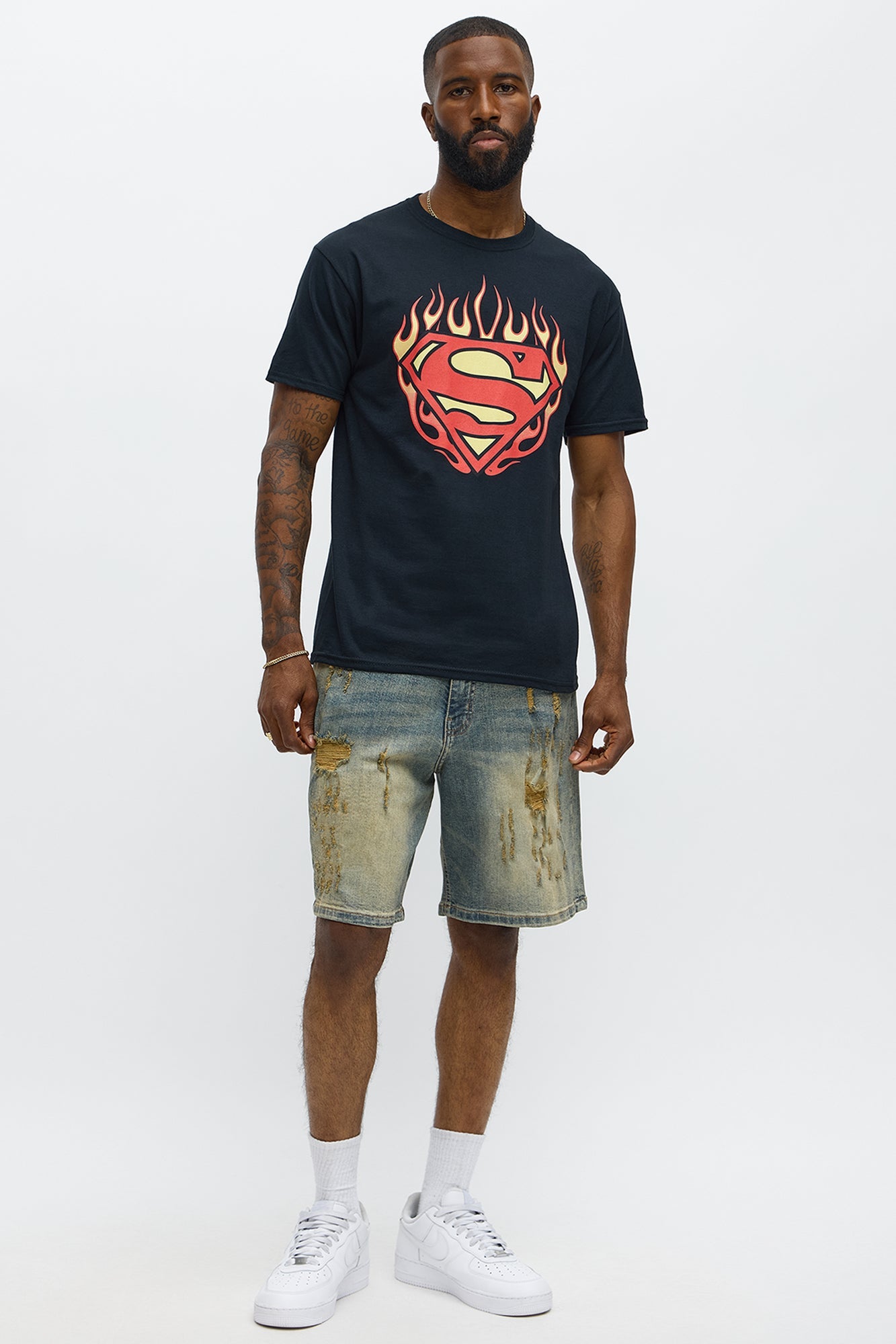 Relaxed Looking Out Ripped And Repair Denim Shorts - Vintage Blue Wash
