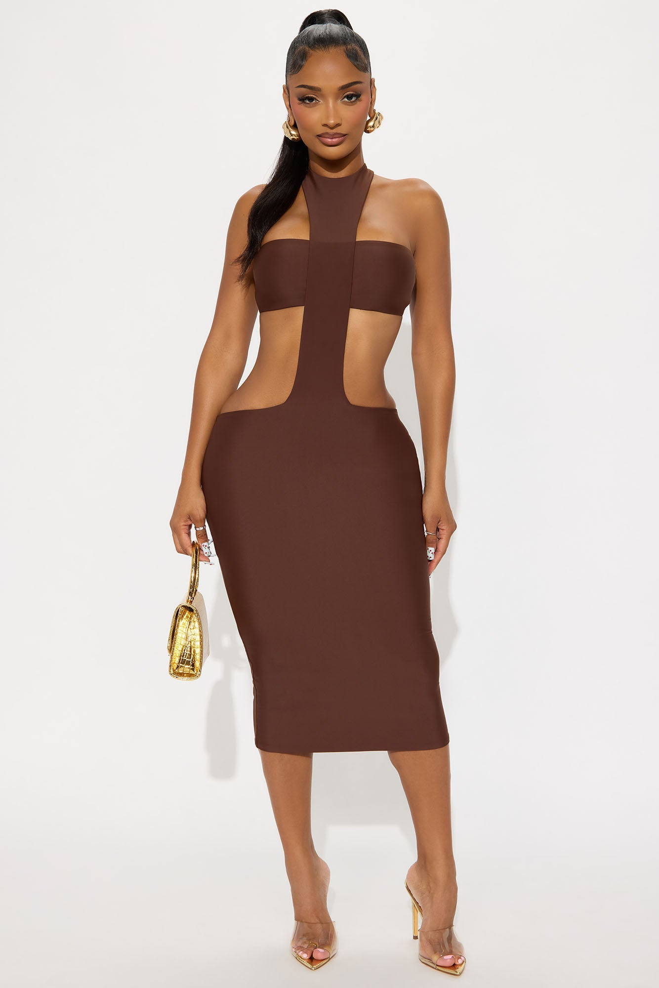 Kaia Double Lined Midi Dress - Chocolate