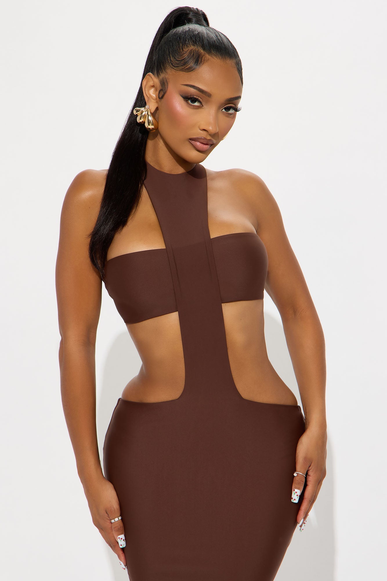 Kaia Double Lined Midi Dress - Chocolate