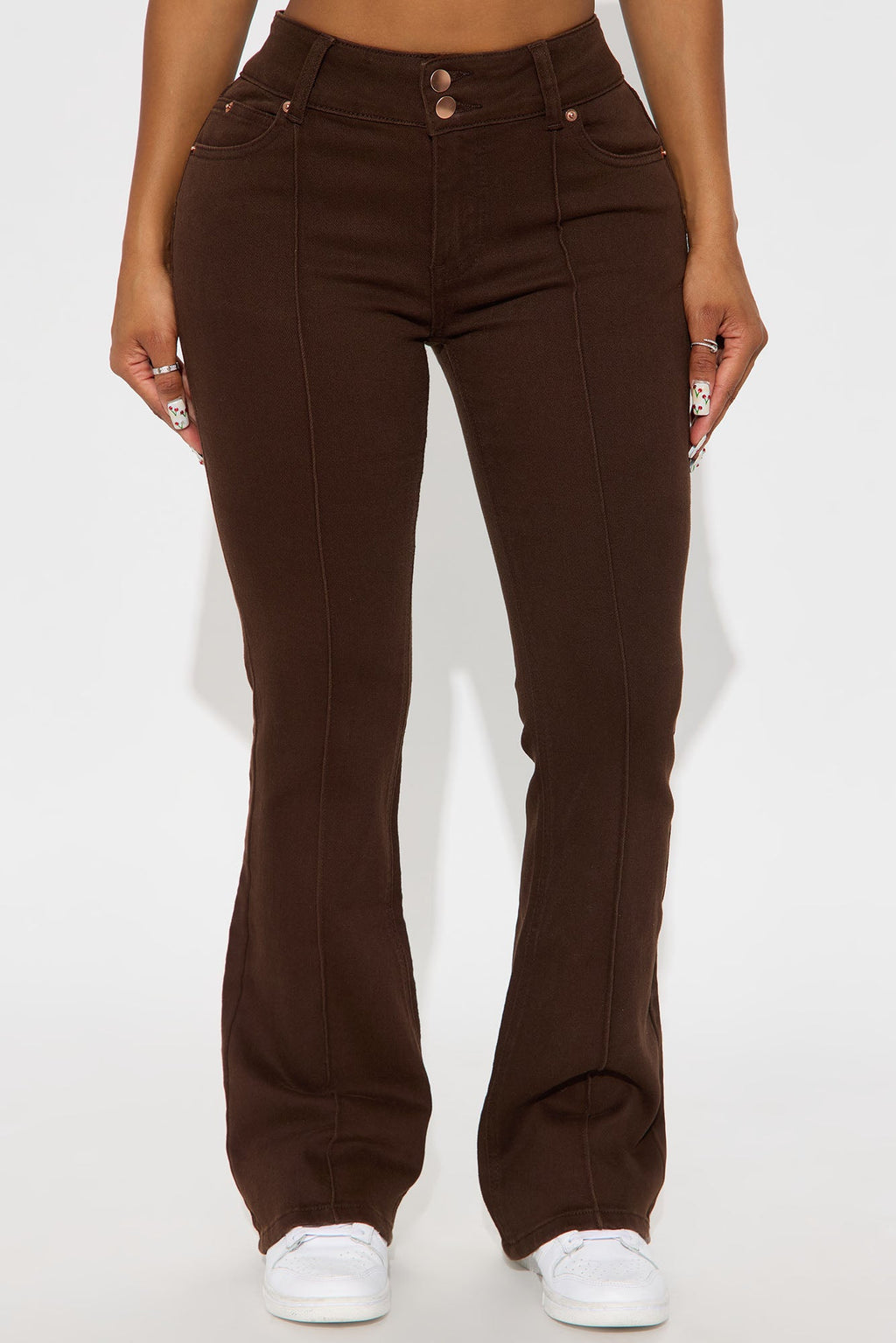 Petite London Low Rise Pintuck Flare Jeans - Brown