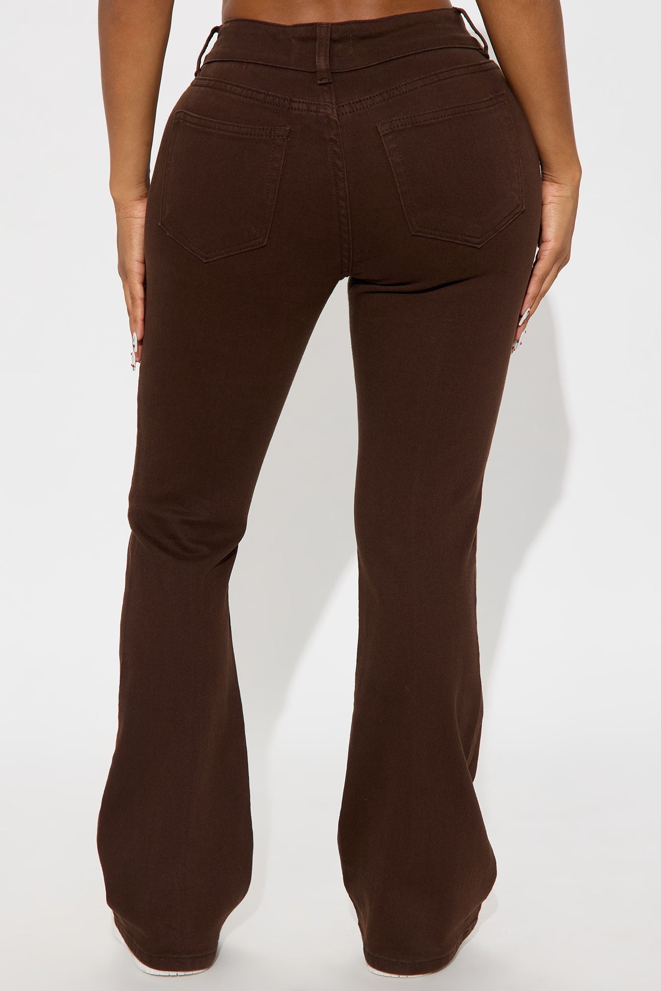 Petite London Low Rise Pintuck Flare Jeans - Brown