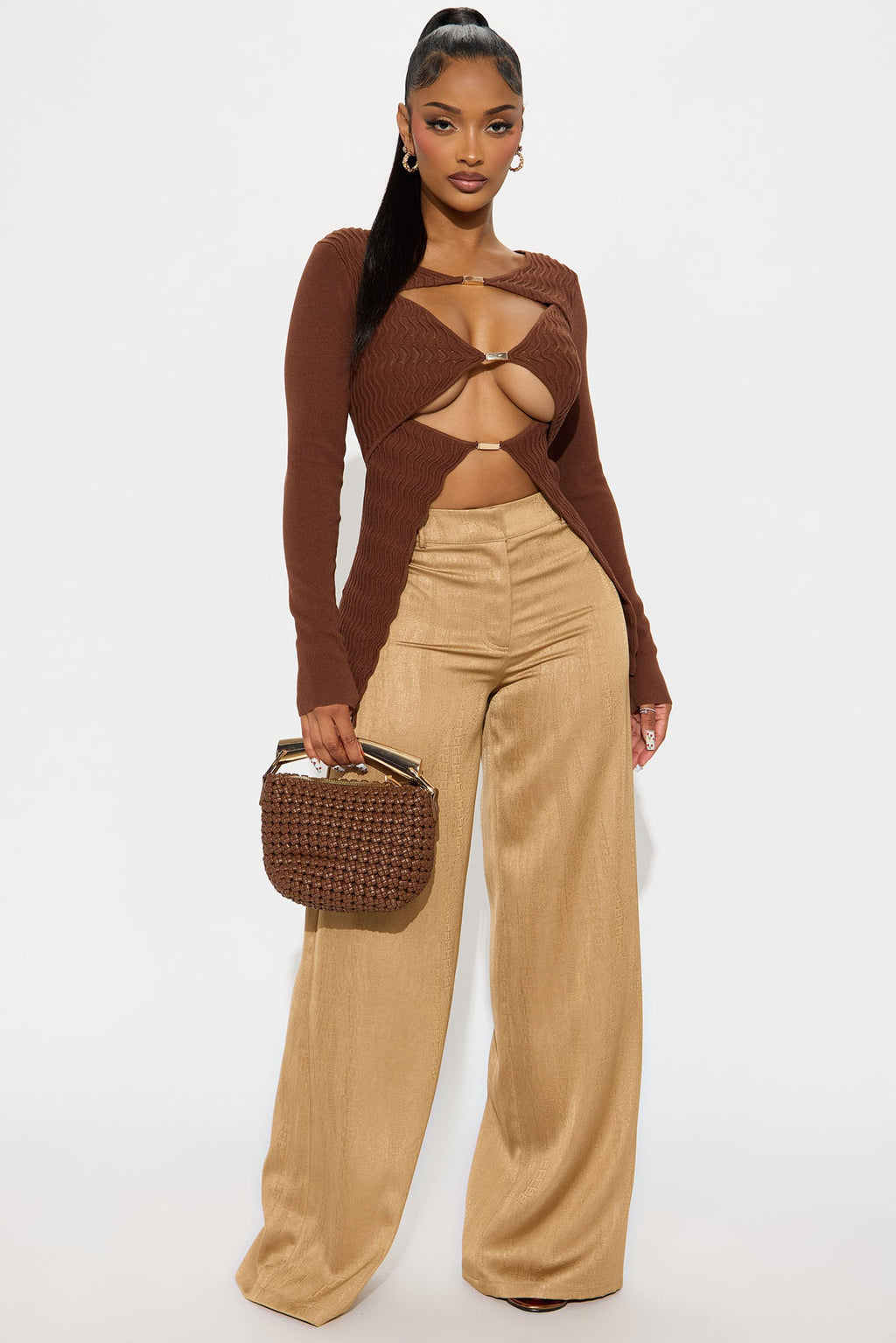 Come My Way Hardware Sweater Top - Chocolate