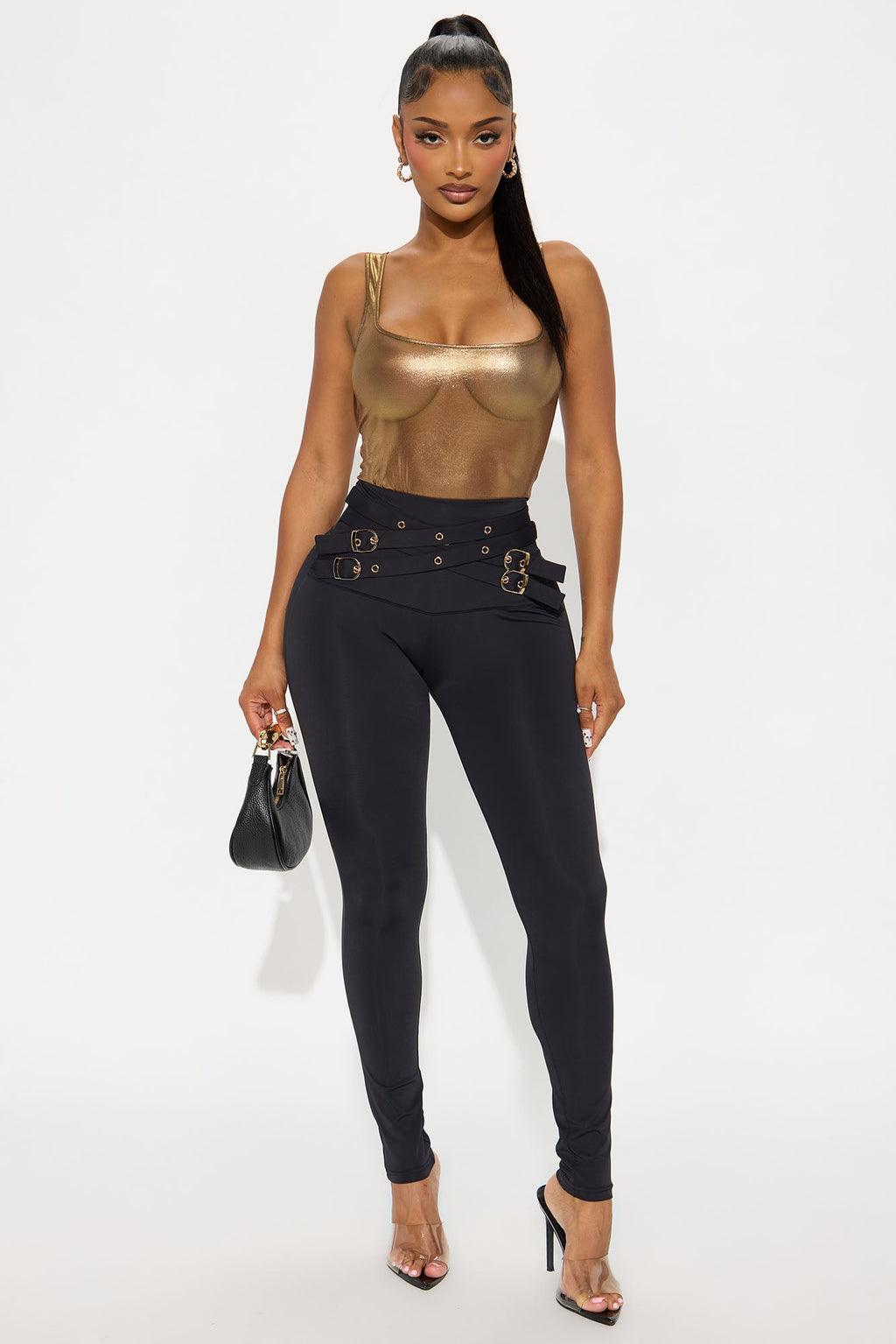 Baddie Alert High Rise Belted Legging - Black