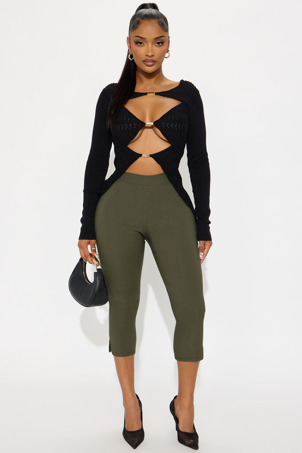 Come My Way Hardware Sweater Top - Black
