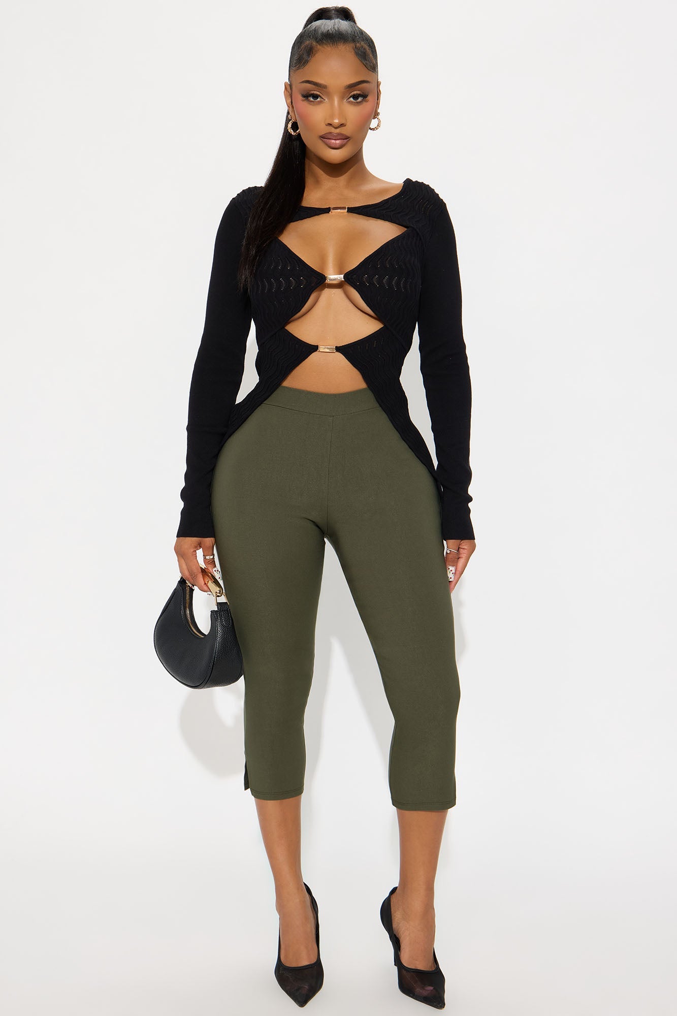 Come My Way Hardware Sweater Top - Black