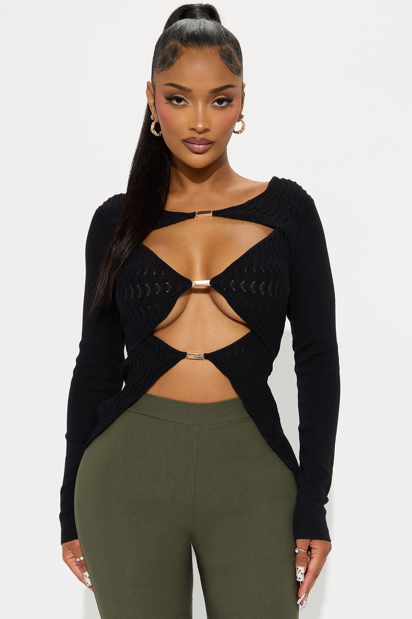 Come My Way Hardware Sweater Top - Black