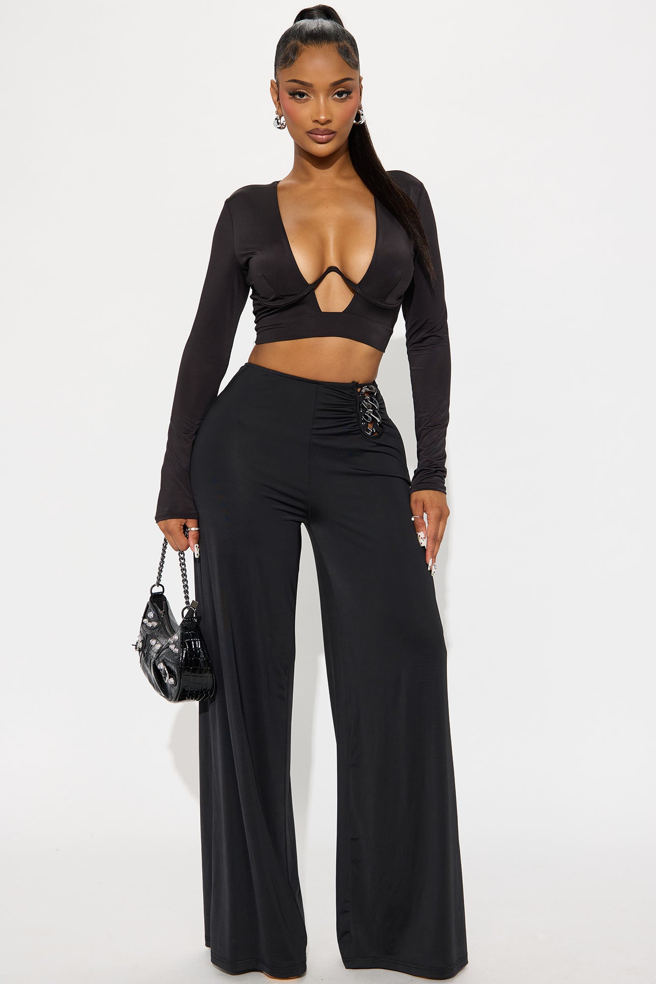 Walk My Way Slinky Wide Leg Pant 33″ - Black