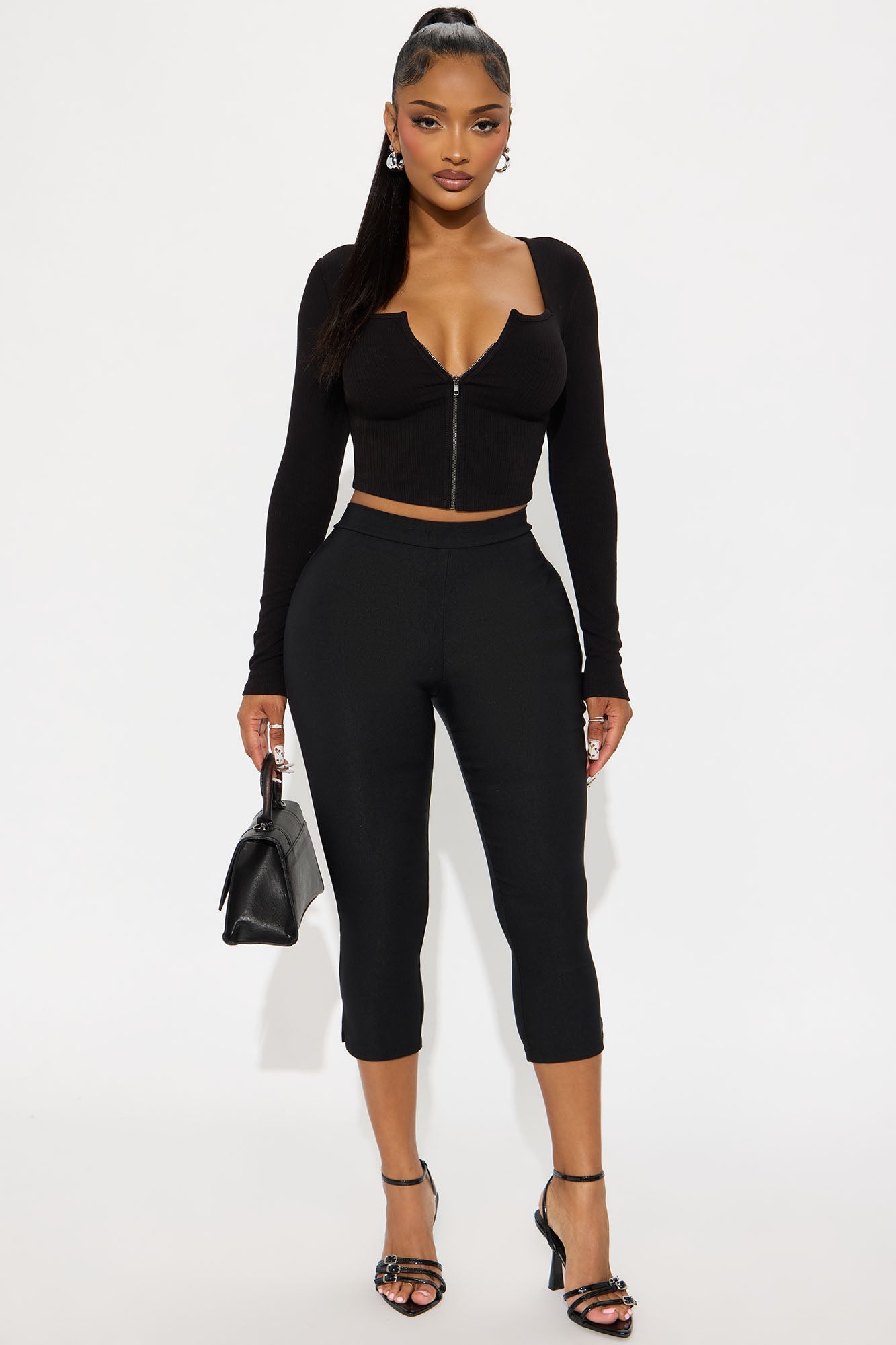 Tune In Ribbed Long Sleeve Top - Black