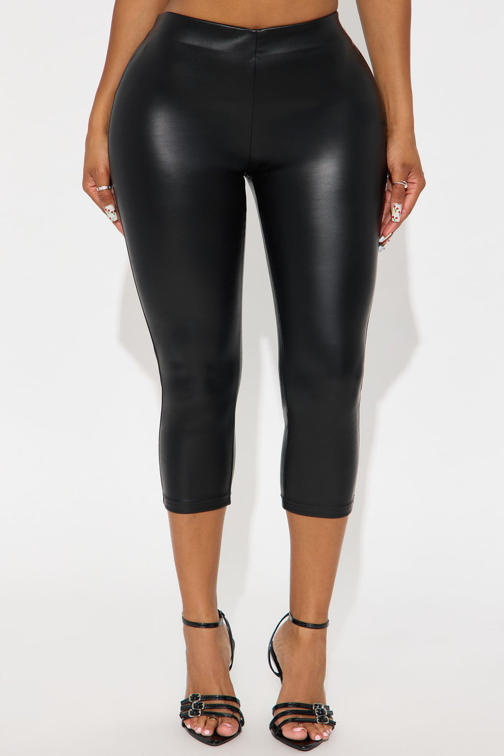 Personal Taste Faux Leather Capri Legging - Black 