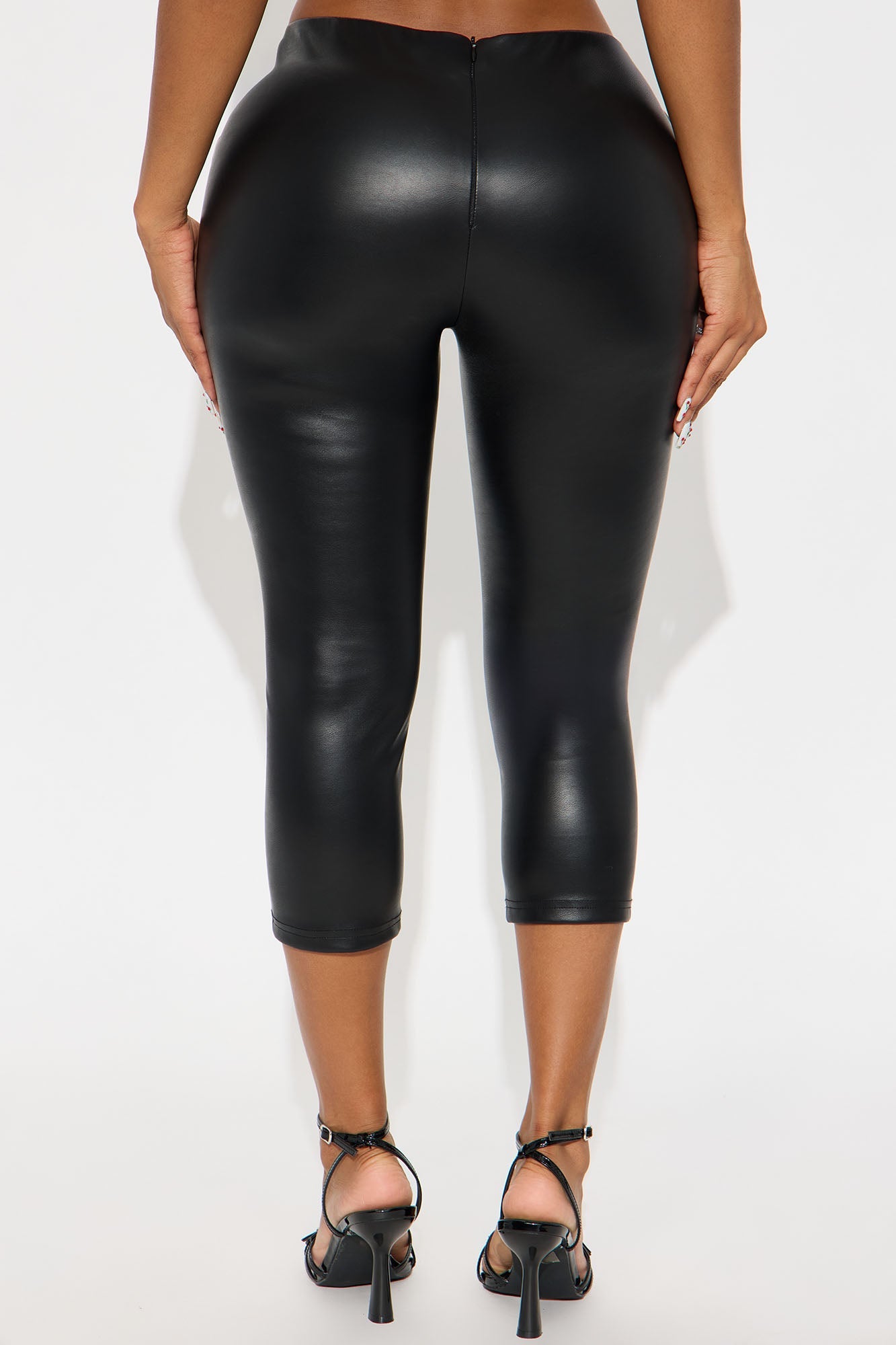 Personal Taste Faux Leather Capri Legging - Black 