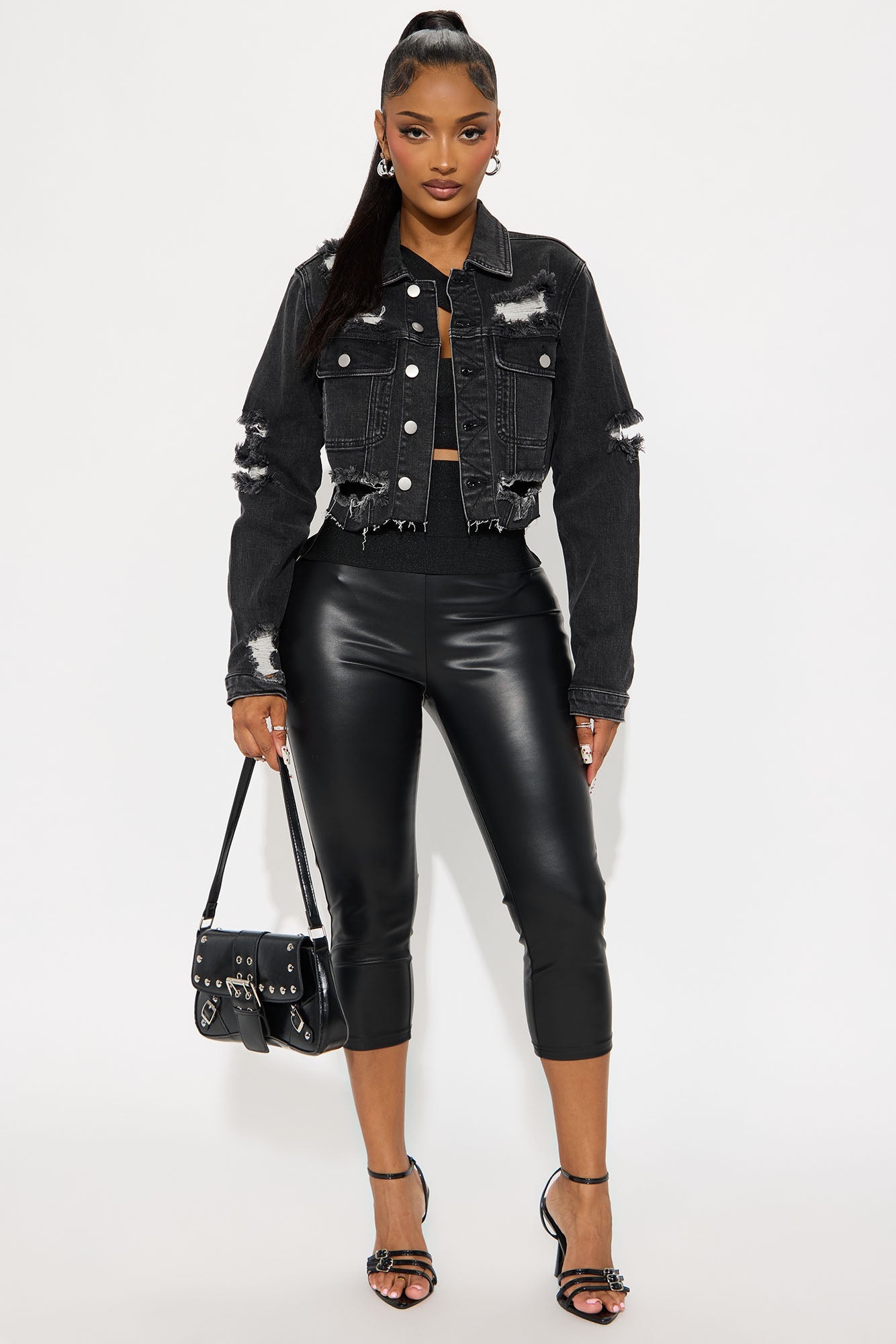 All Torn Up Crop Denim Jacket - Black Wash