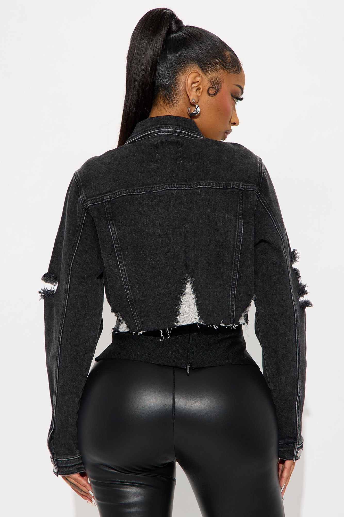 All Torn Up Crop Denim Jacket - Black Wash