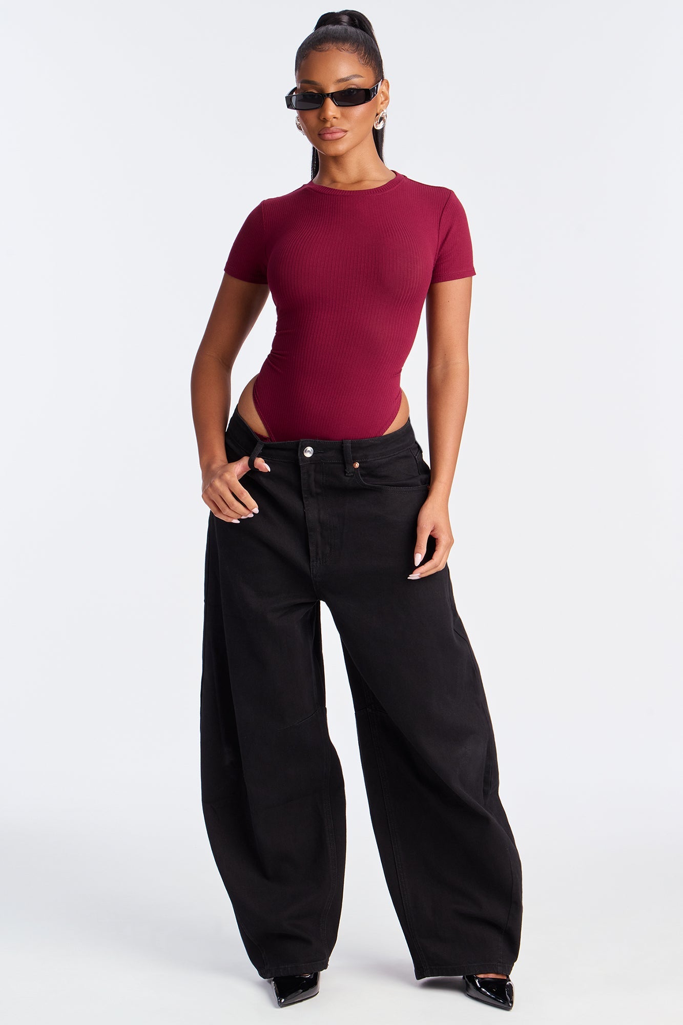 Aliza Ribbed Bodysuit - Burgundy