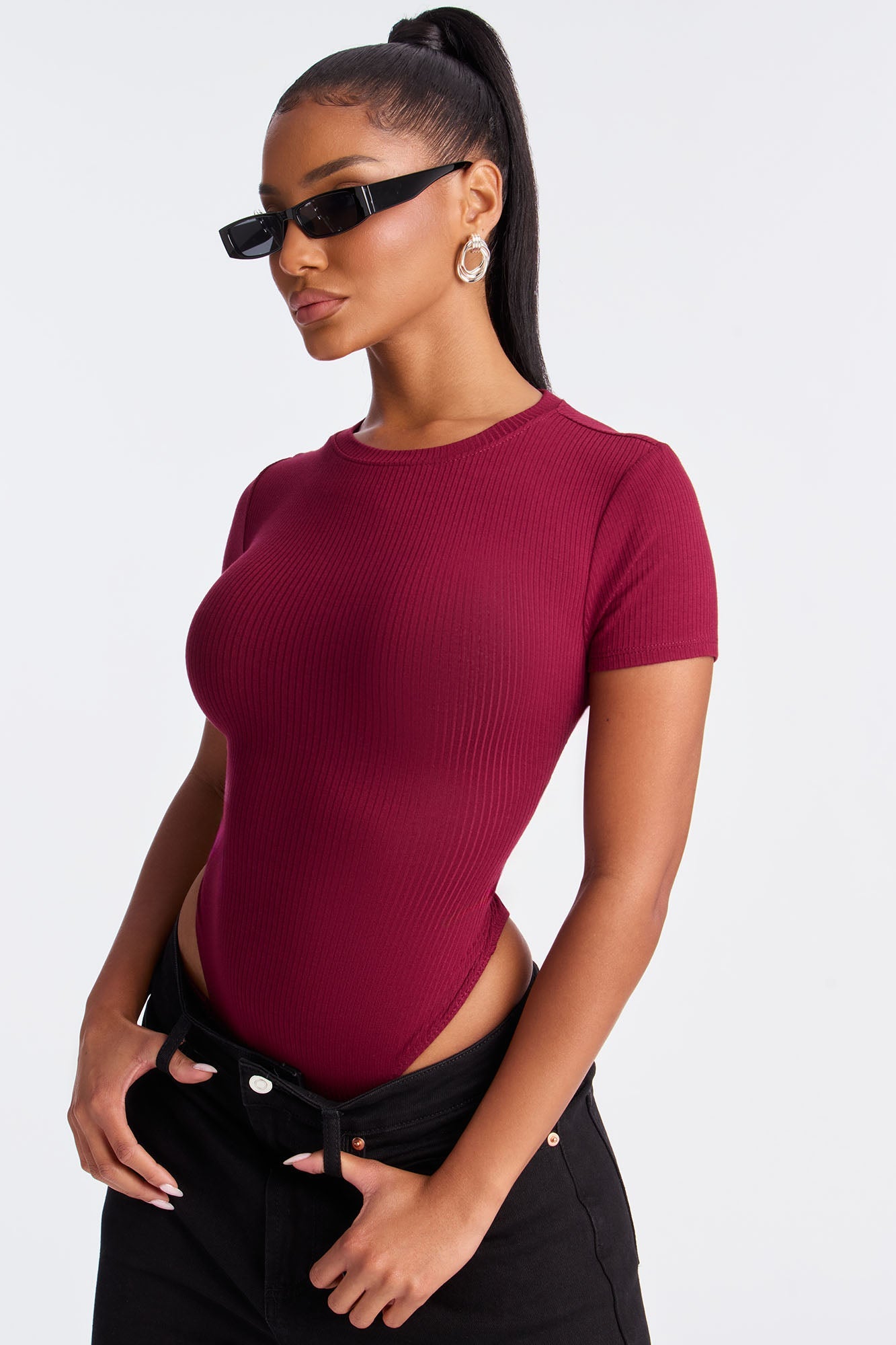 Aliza Ribbed Bodysuit - Burgundy