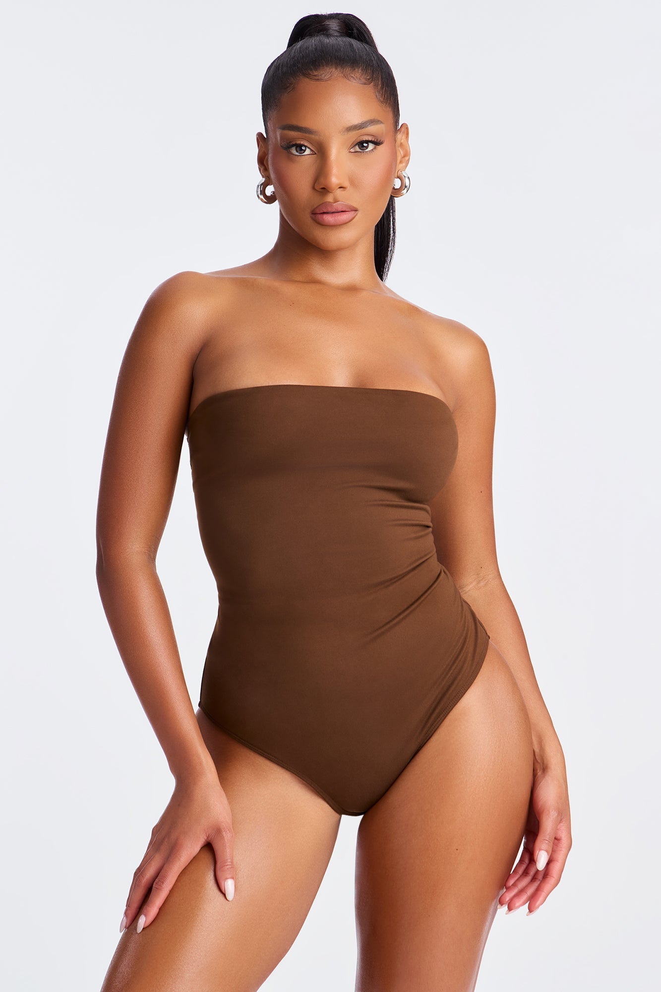 Alli Double Lined  Strapless Bodysuit - Brown