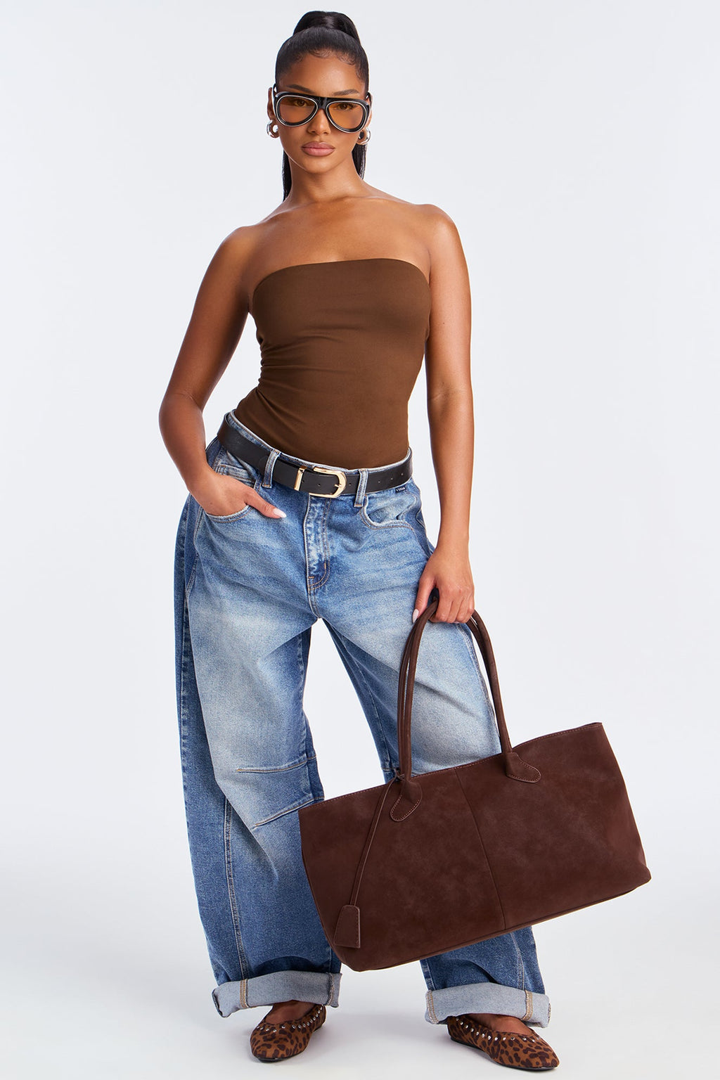 Alli Double Lined  Strapless Bodysuit - Brown