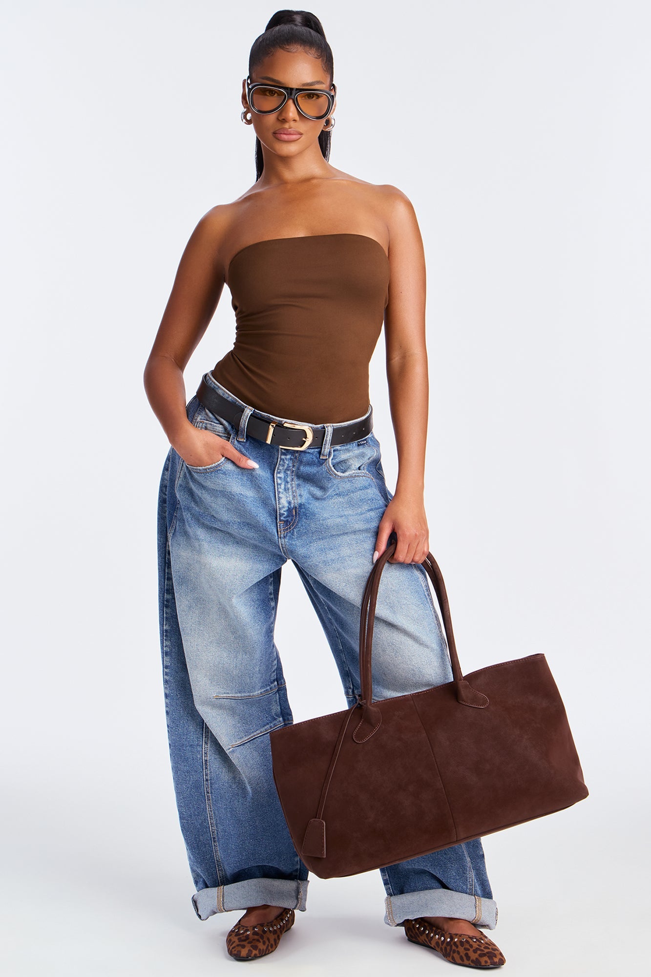 Alli Double Lined  Strapless Bodysuit - Brown