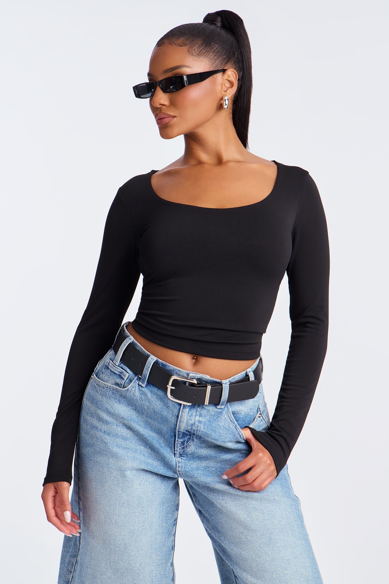 Blair Double Lined Seamless Long Sleeve Top - Black