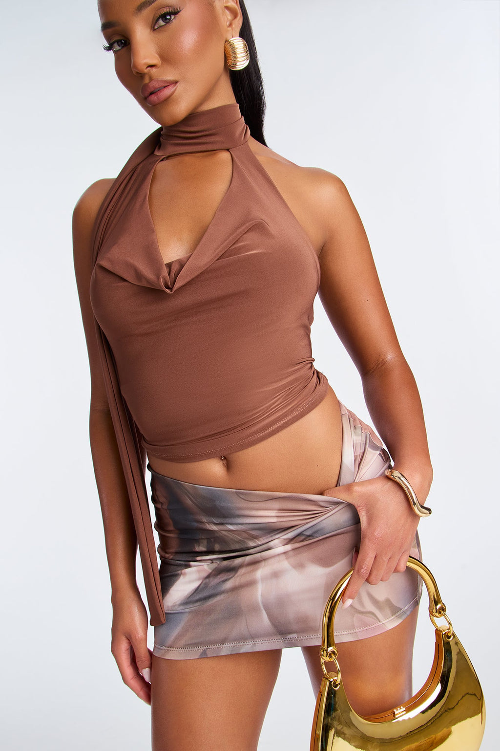 In A Trance Micro Mini Skirt - Brown/combo