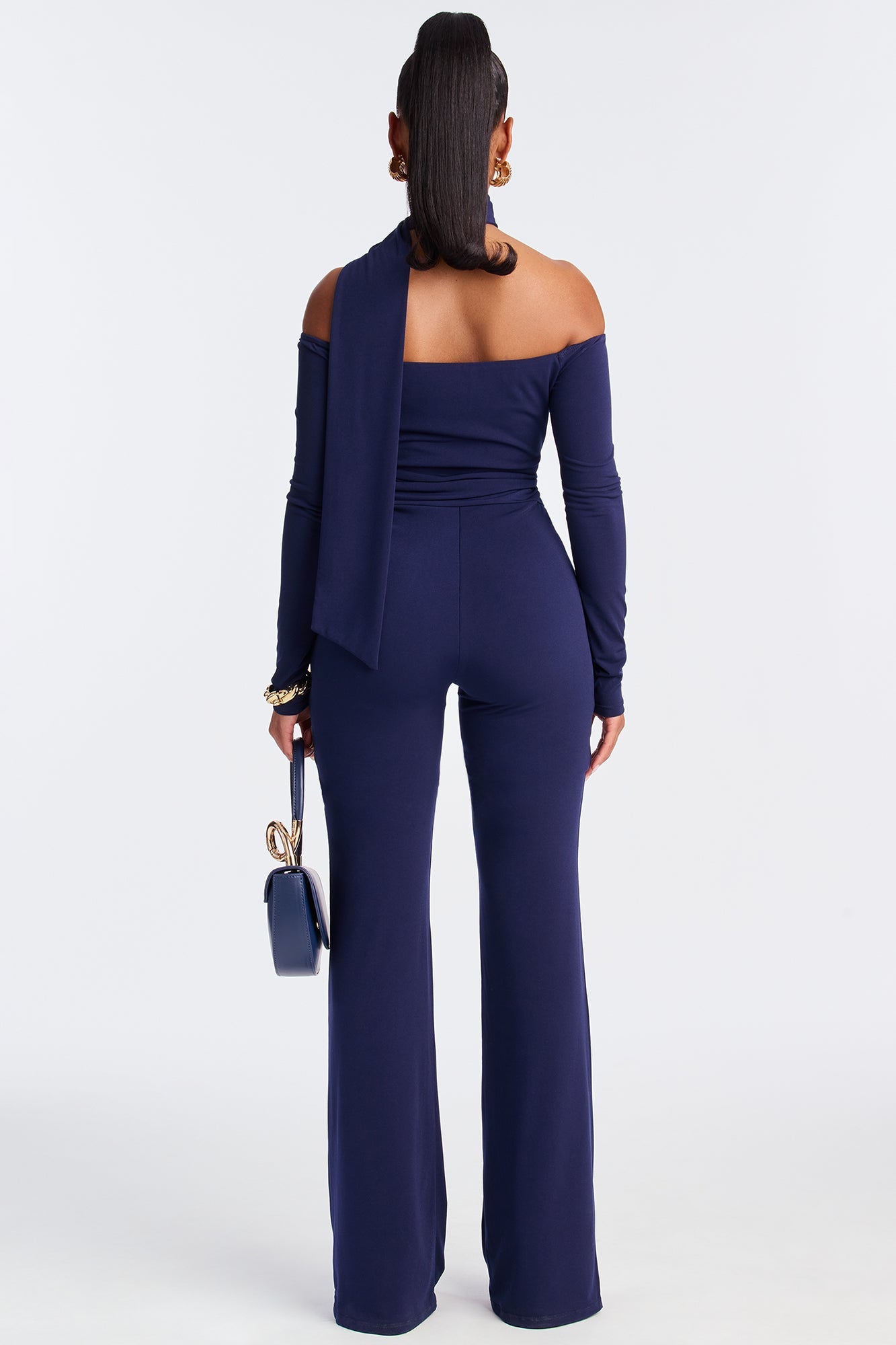 Mirella 2 Piece Off Shoulder Scarf Jumpsuit - Navy