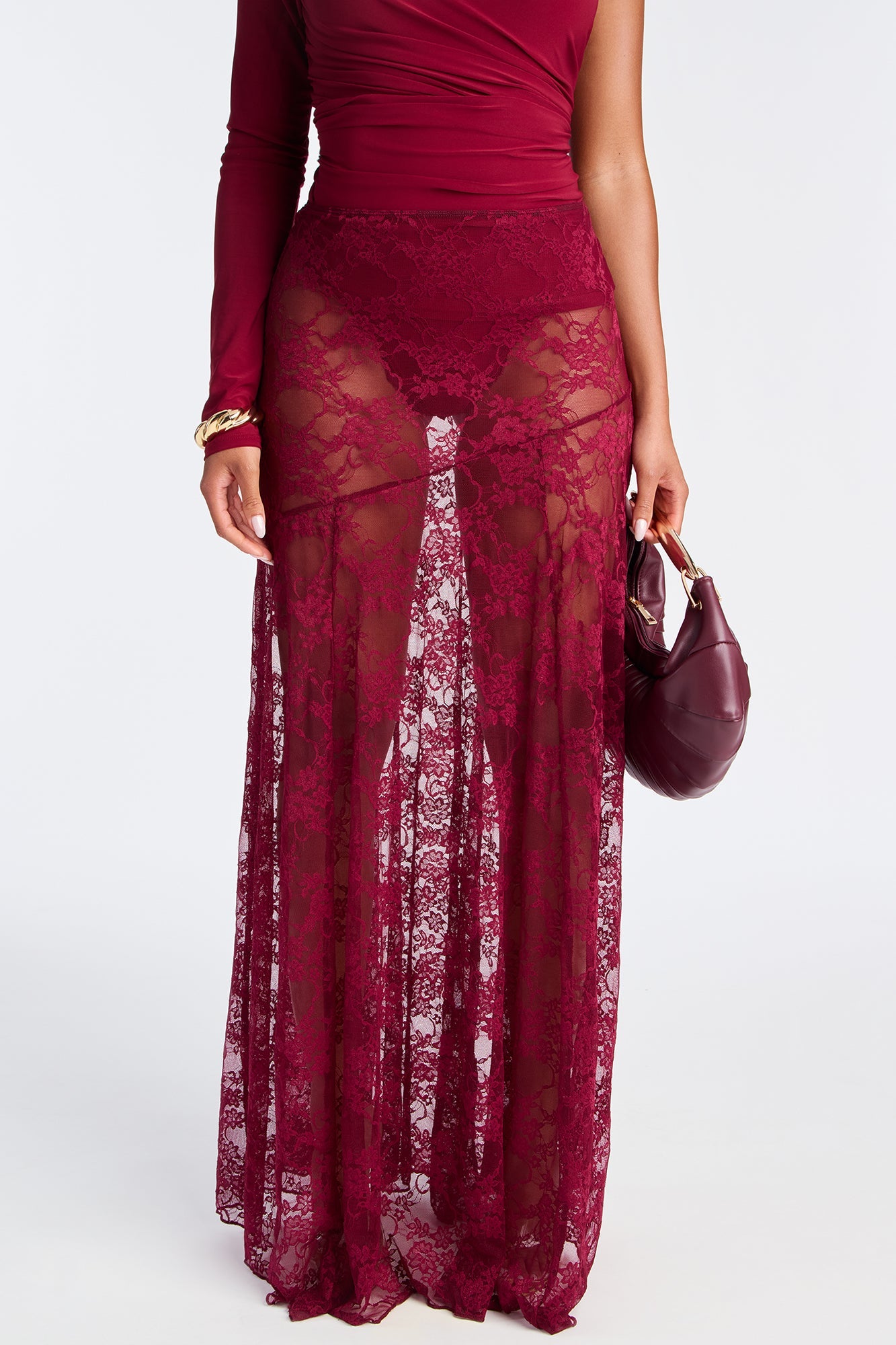 Out Of Touch Lace Maxi Skirt - Burgundy