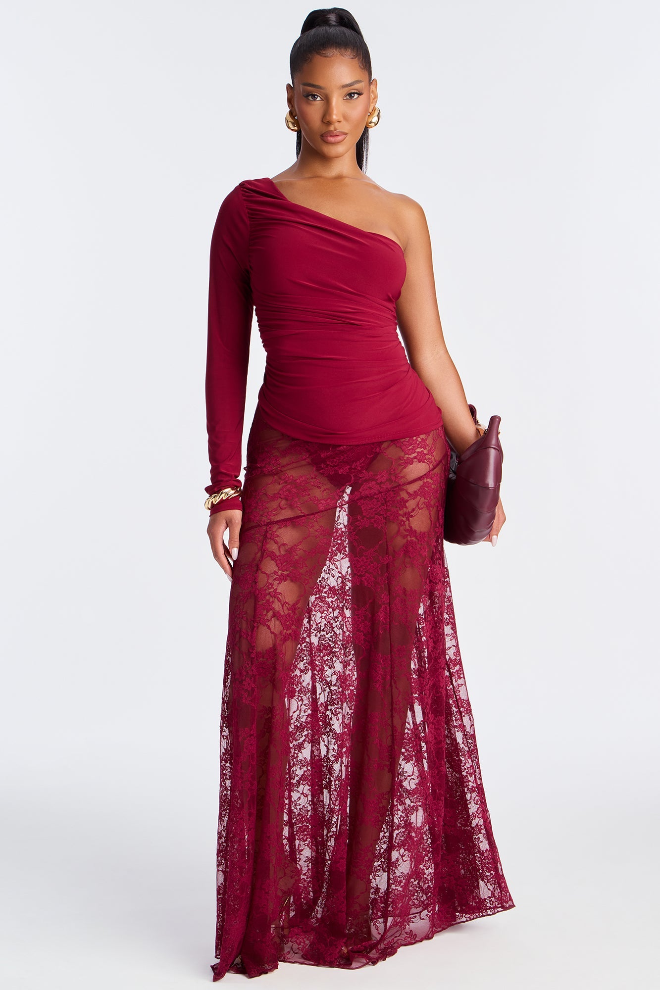 Out Of Touch Lace Maxi Skirt - Burgundy