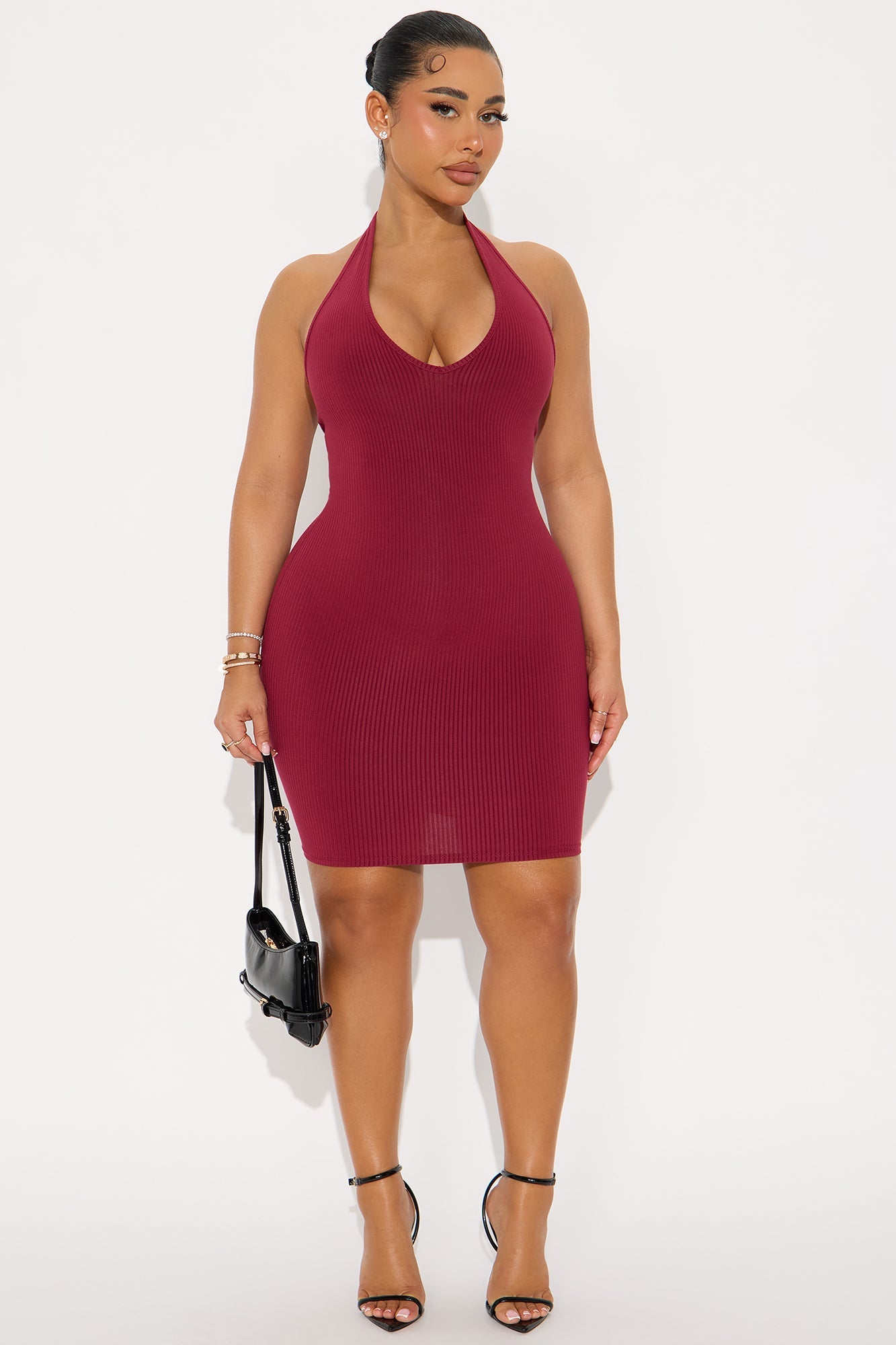 Celeste Snatched Halter Mini Dress - Burgundy