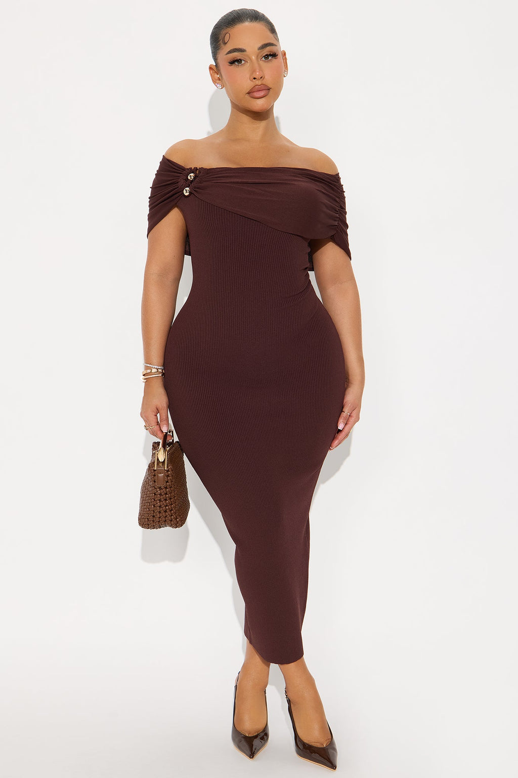 Maryanne Ribbed Midi Dress - Brown
