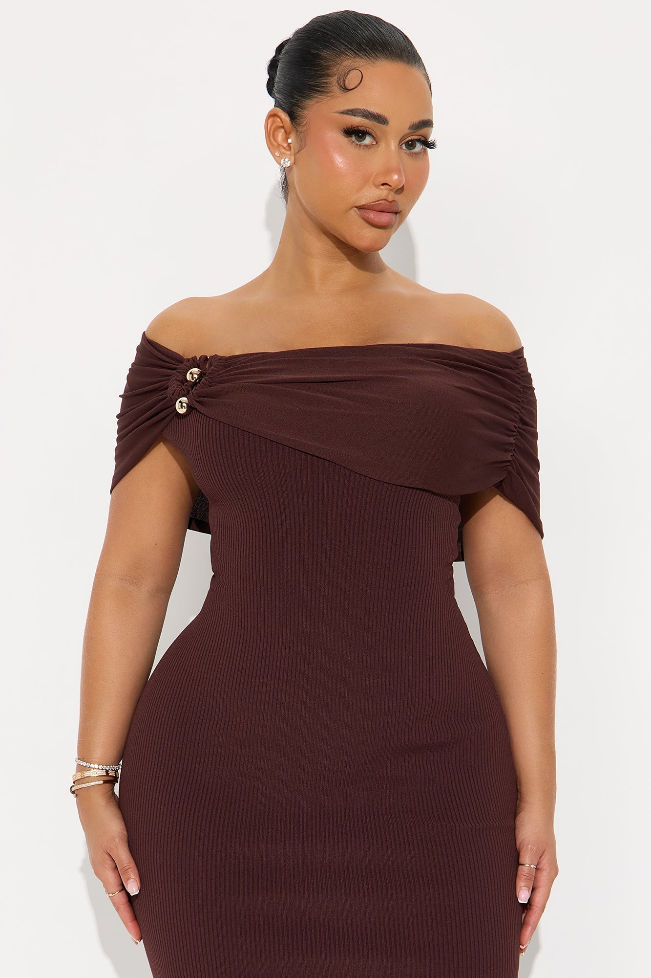 Maryanne Ribbed Midi Dress - Brown