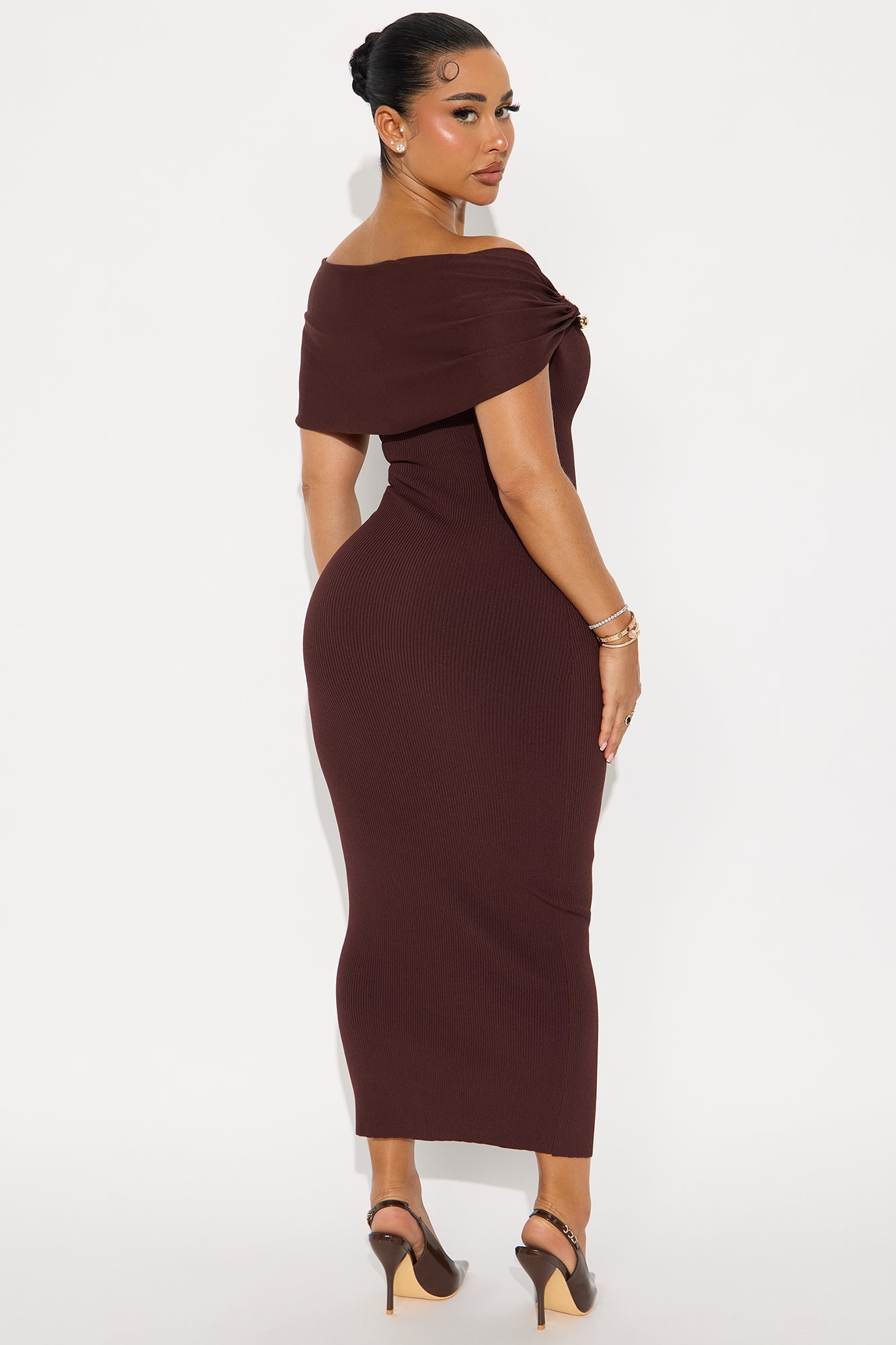 Maryanne Ribbed Midi Dress - Brown