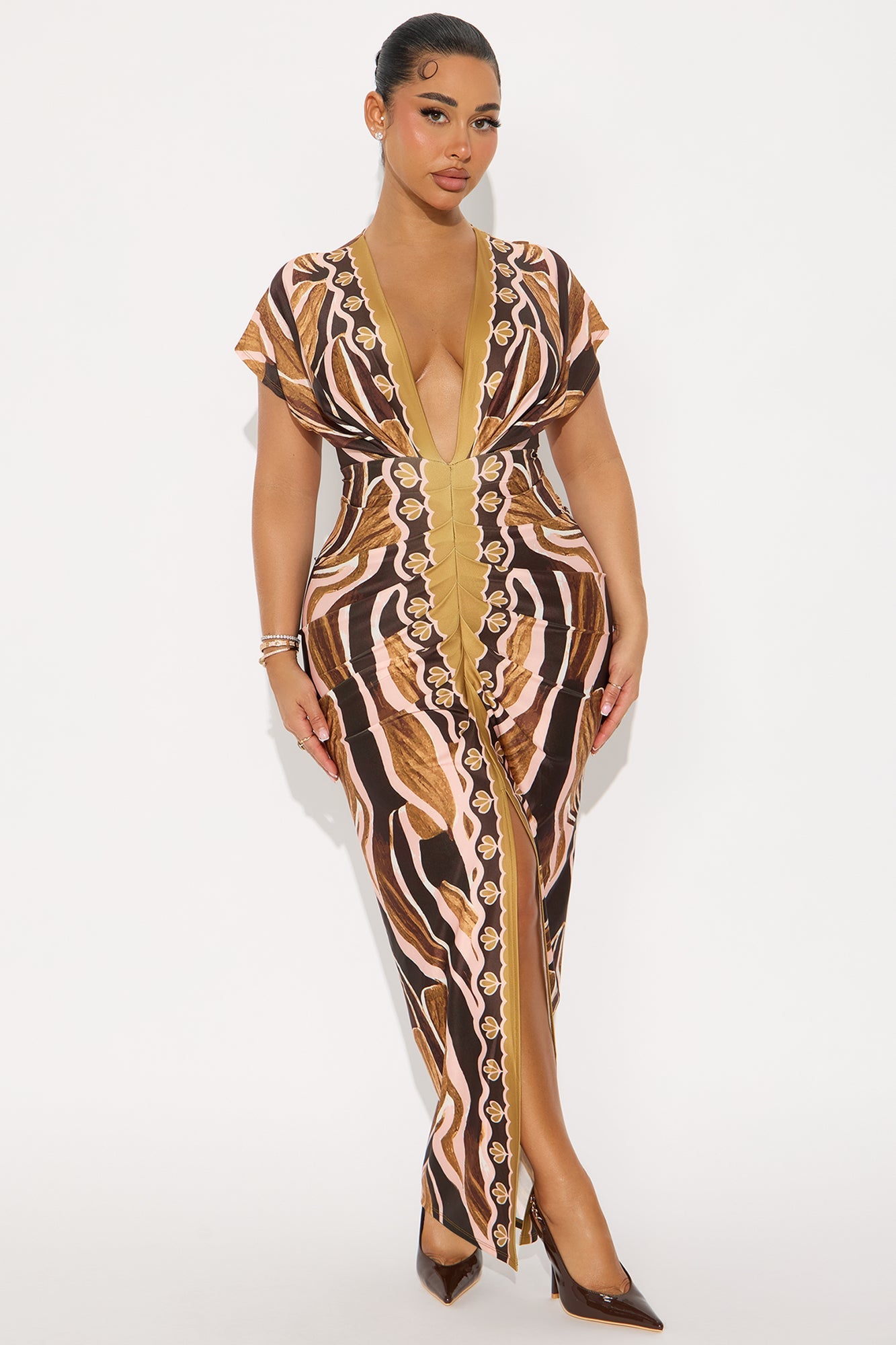 Veda Print Maxi Dress - Brown Combo