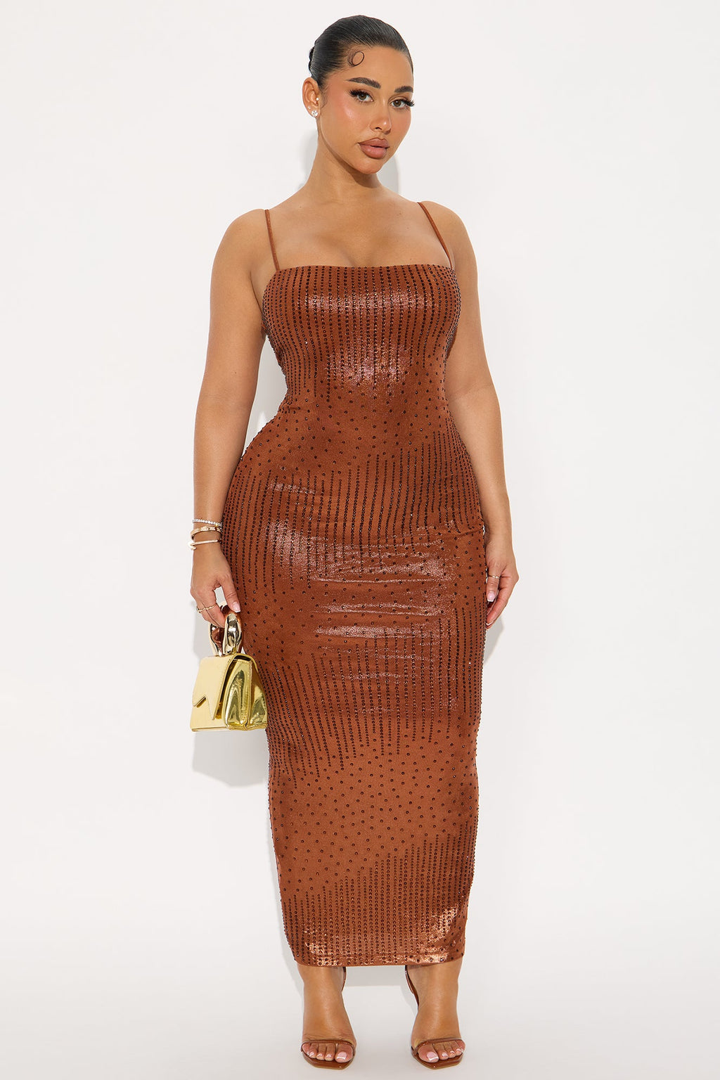 Diamond Crush Rhinestone Gown - Copper