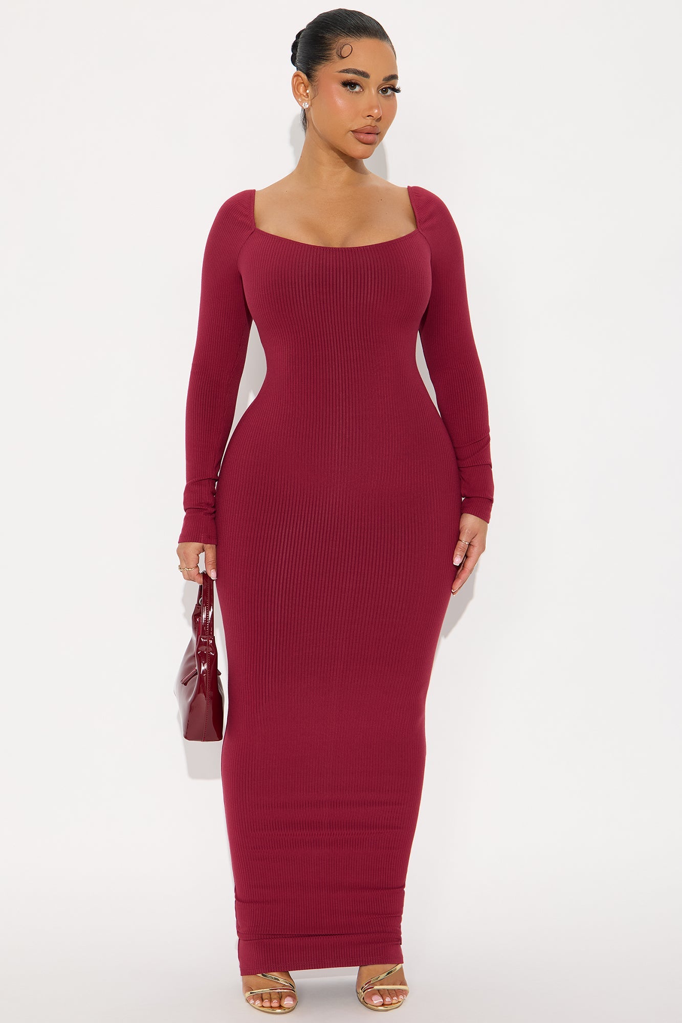 Clara Snatched Maxi Dress - Burgundy