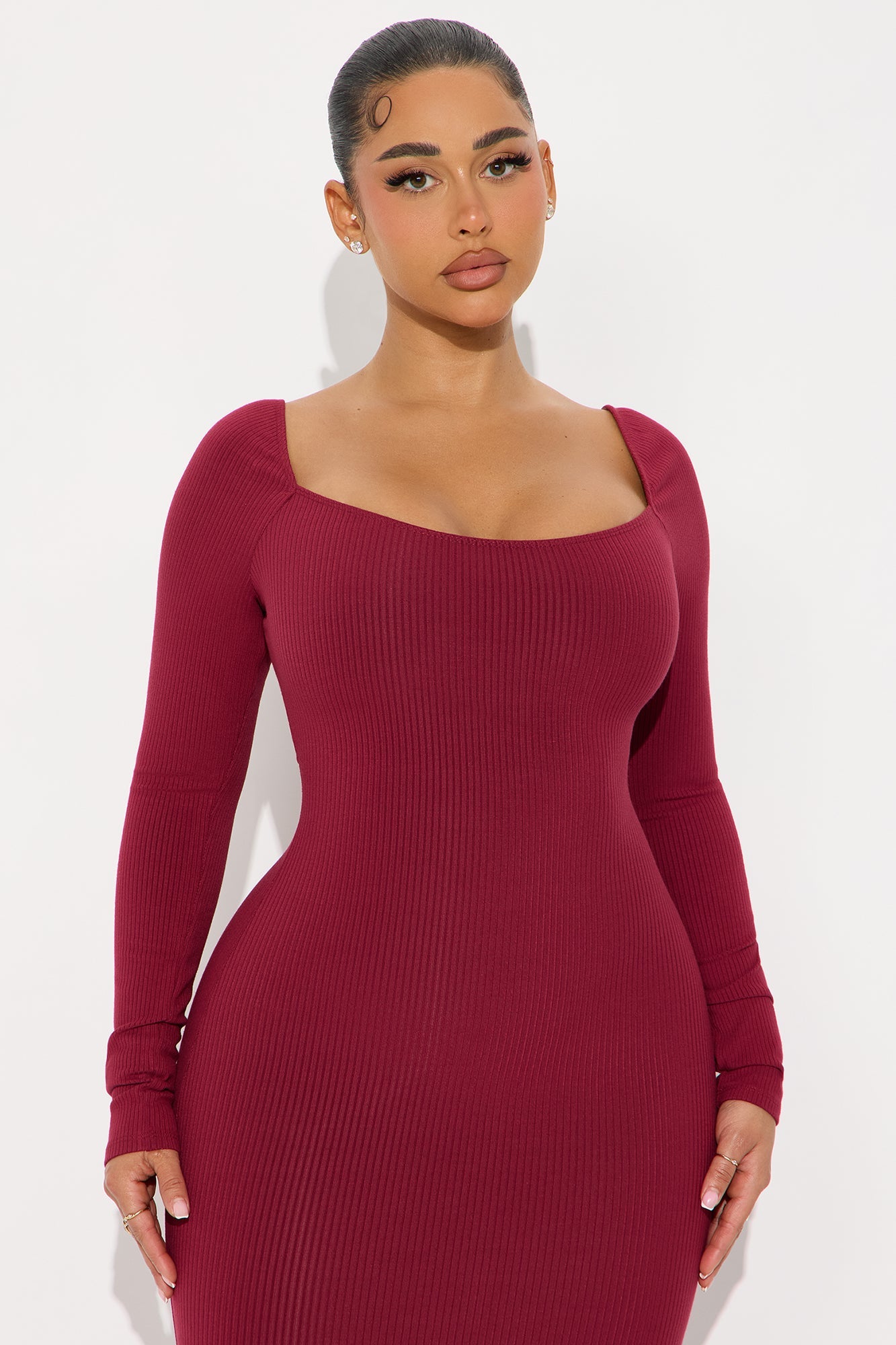 Clara Snatched Maxi Dress - Burgundy