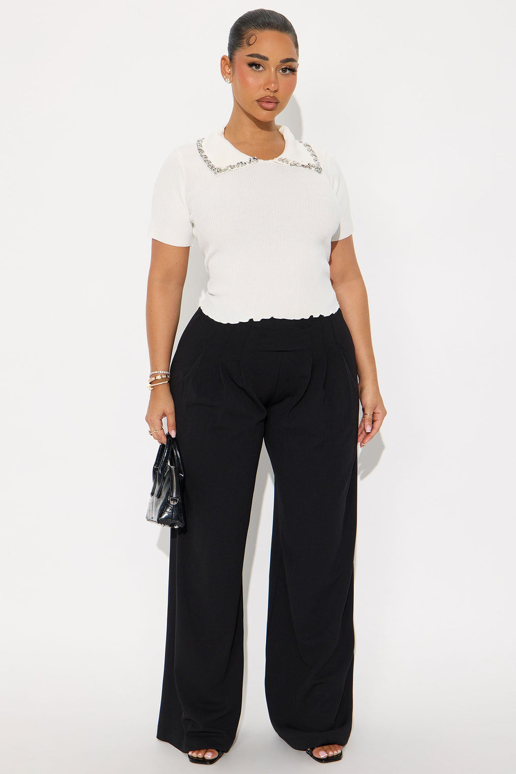 High Standards Rhinestone Sweater Top - White