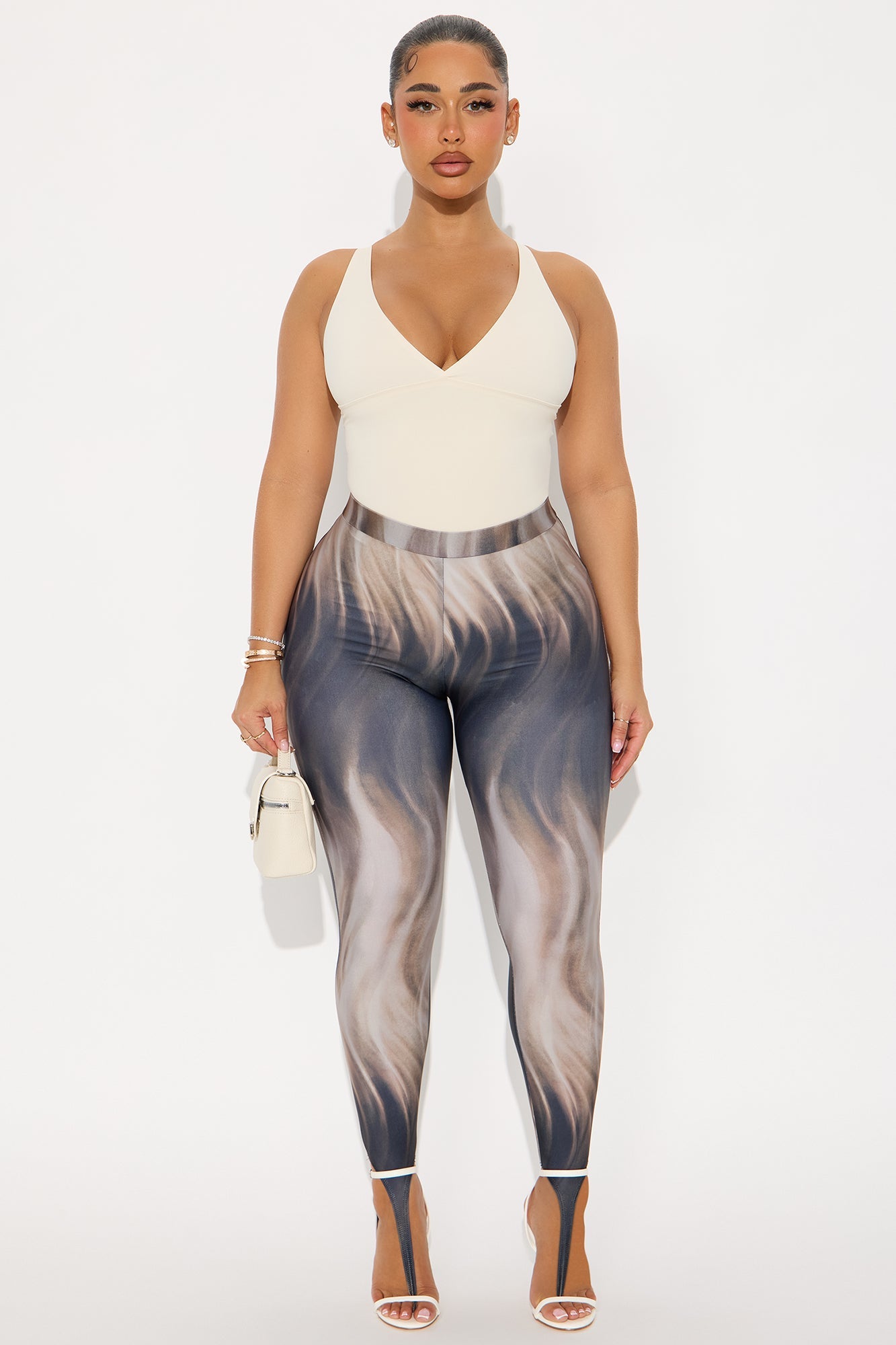 Ashantii Abstract Tricot Stirrup Legging - Brown/combo