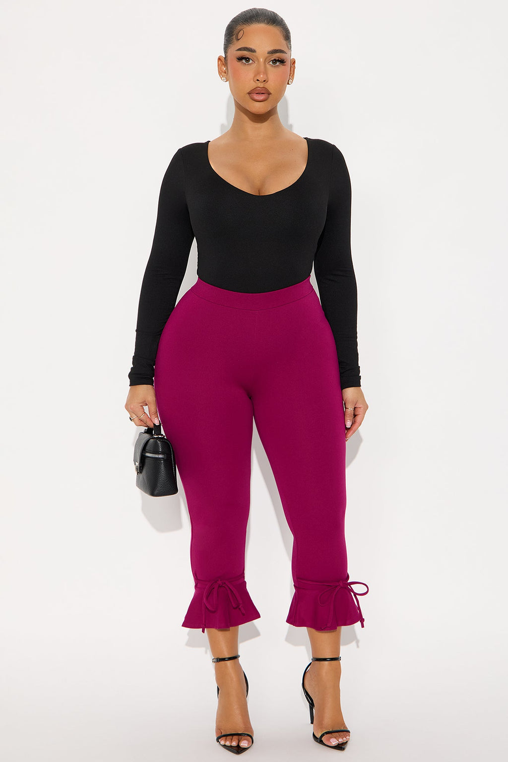 Kasia Ponte Ruffled Capri Legging - Raspberry